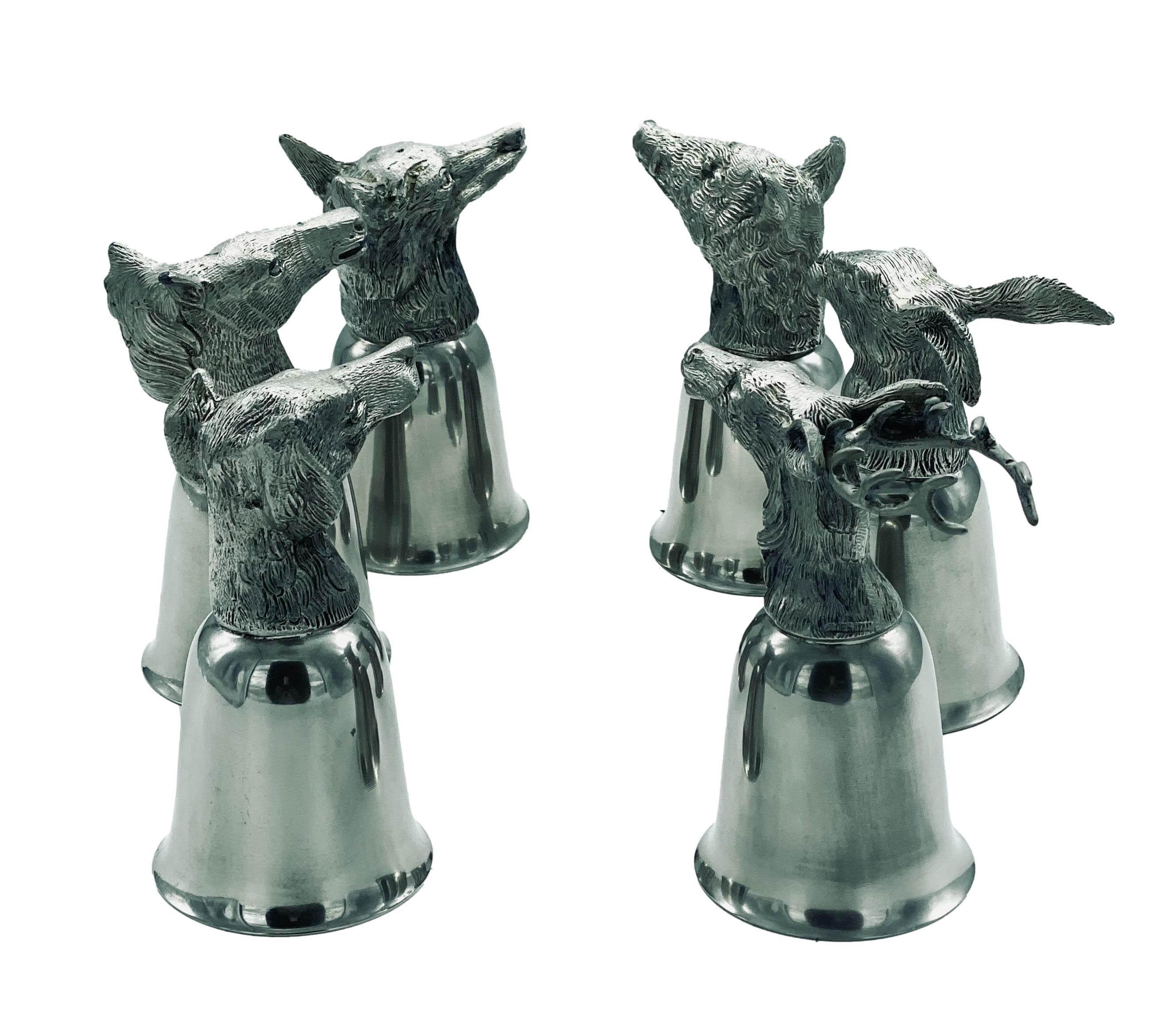 Mid-Century Modern Silver Animal Stirrup Cups, Full Set of 6, Italy 1970s