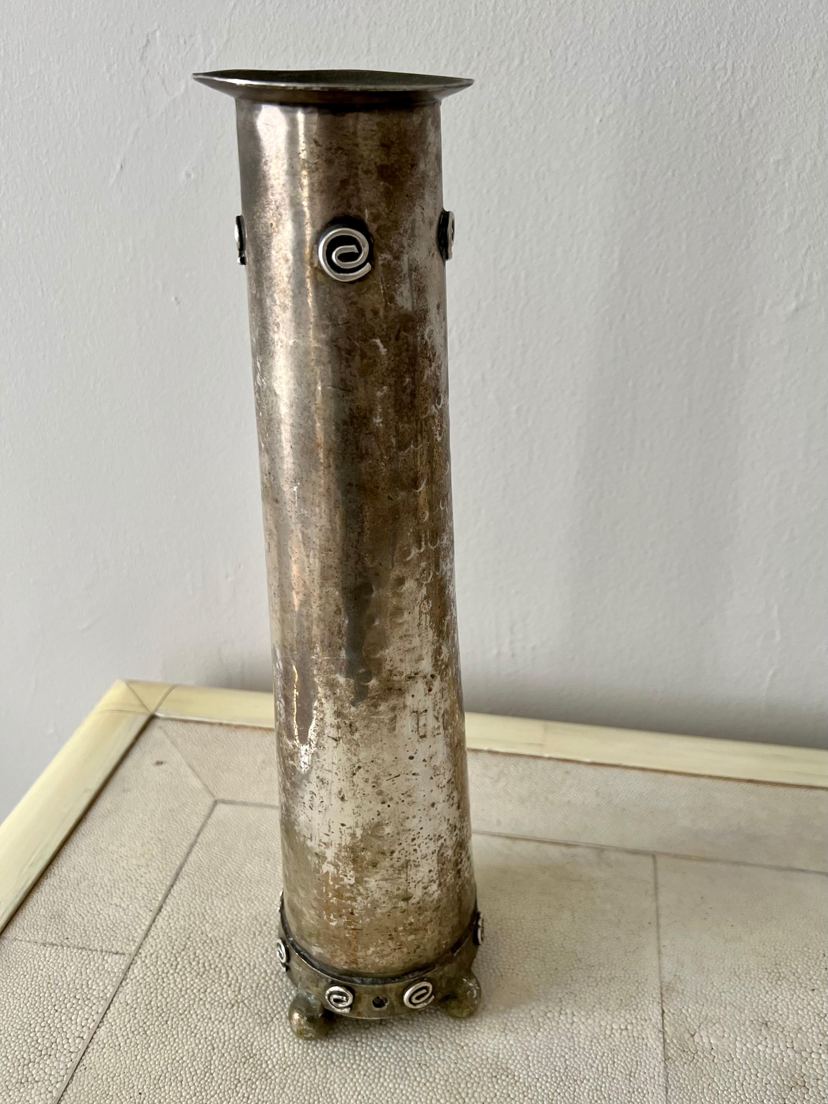 Silver Antique Censer or Incense Tower Burner with Spiral Detail In Good Condition For Sale In Los Angeles, CA