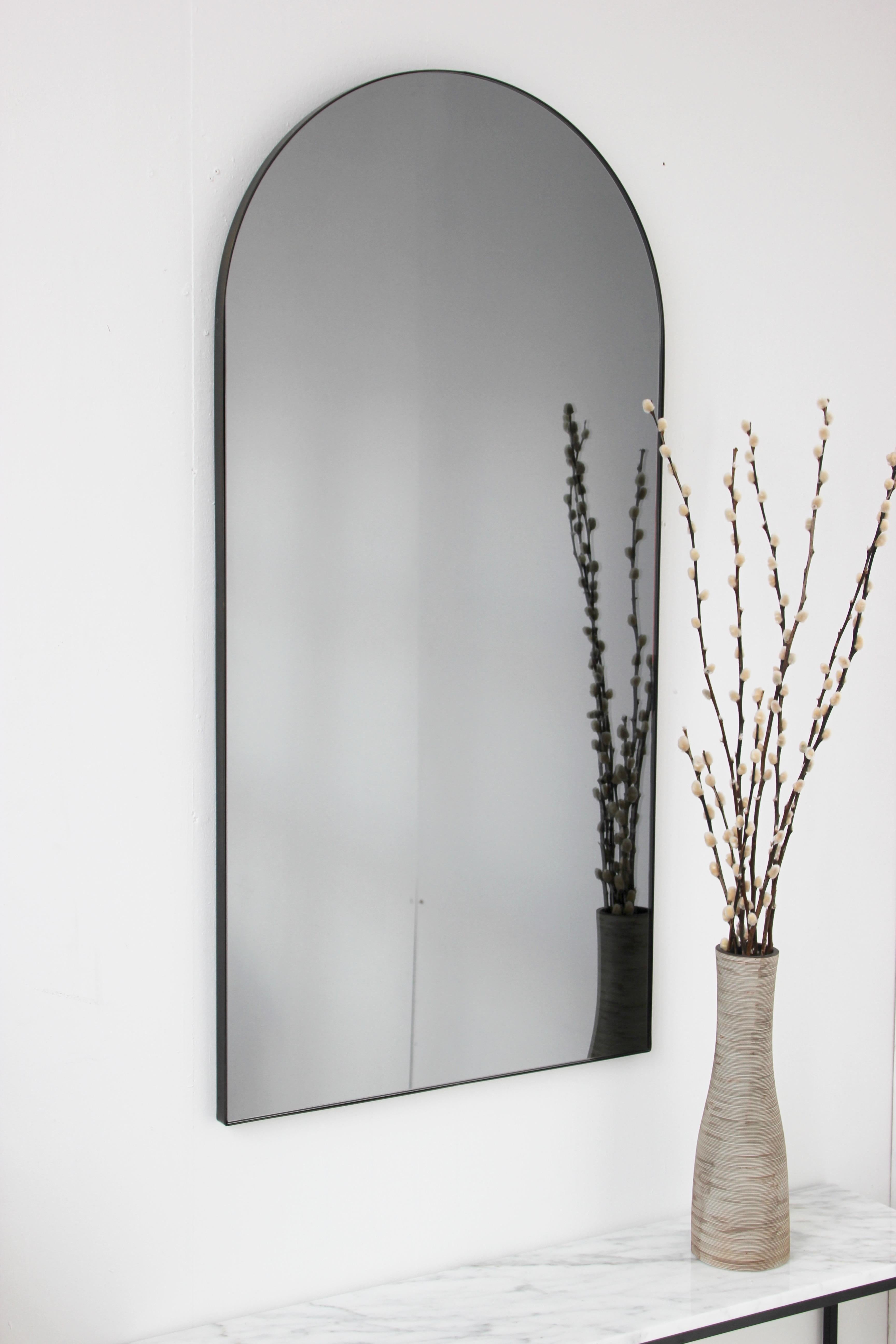 Contemporary Silver Arcus™ Long Mirror with a Bronze Patinated Frame