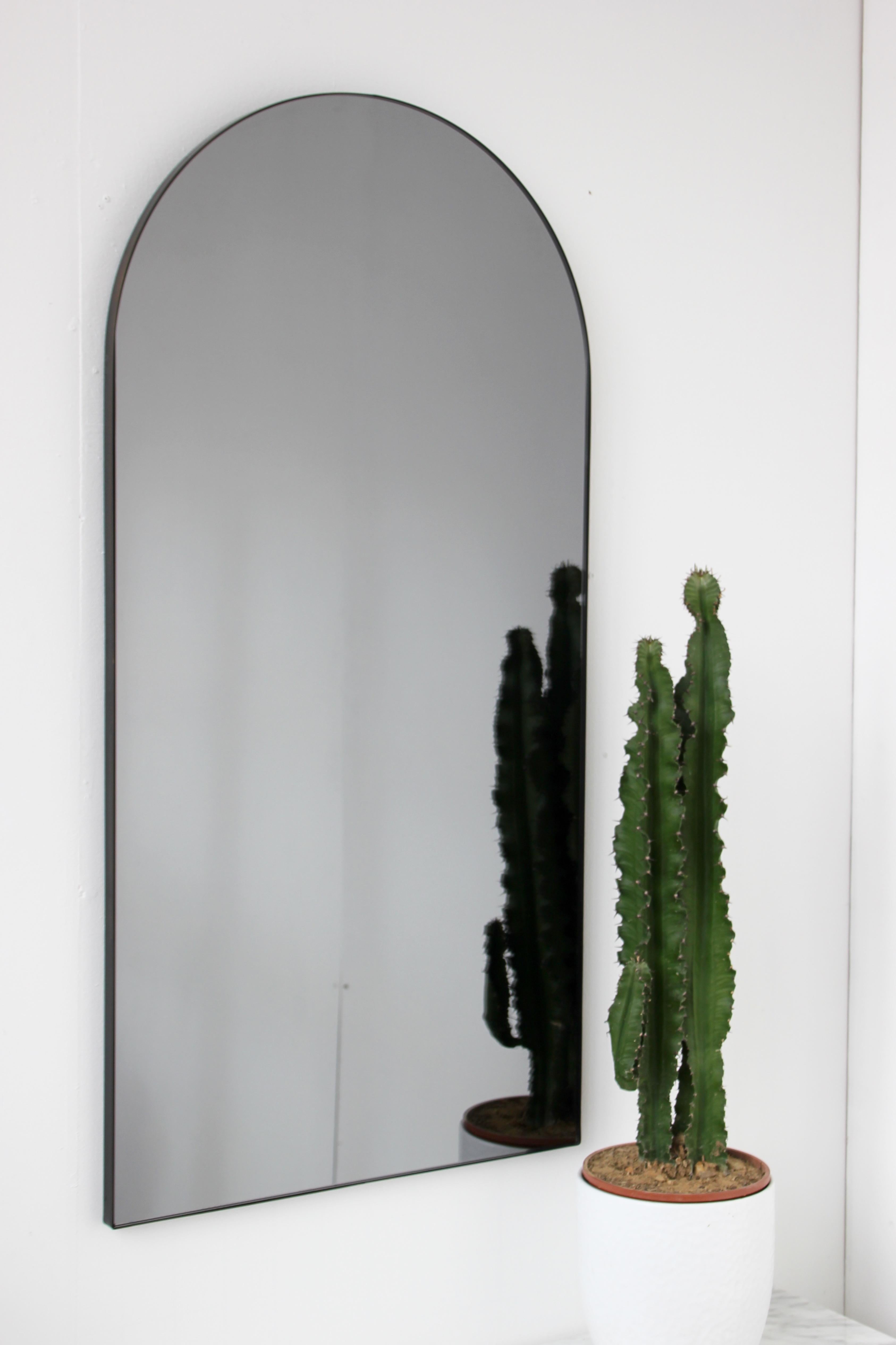 Brass Silver Arcus™ Long Mirror with a Bronze Patinated Frame