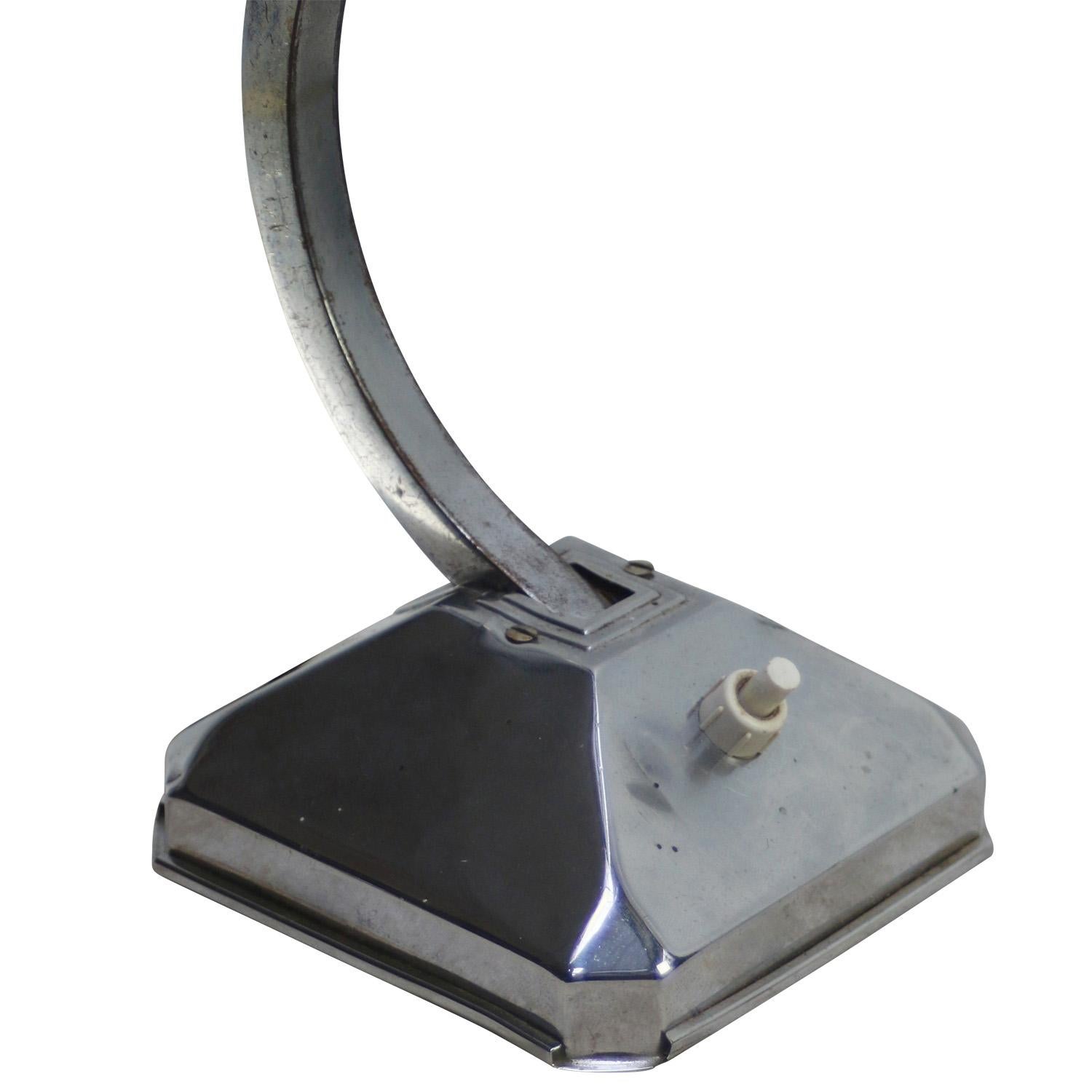 20th Century Silver Art Deco Banker Table Desk Lamp For Sale