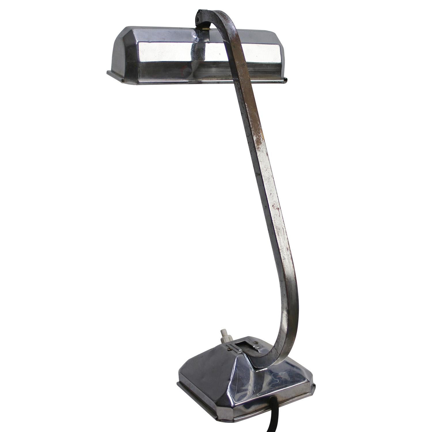 Iron Silver Art Deco Banker Table Desk Lamp For Sale