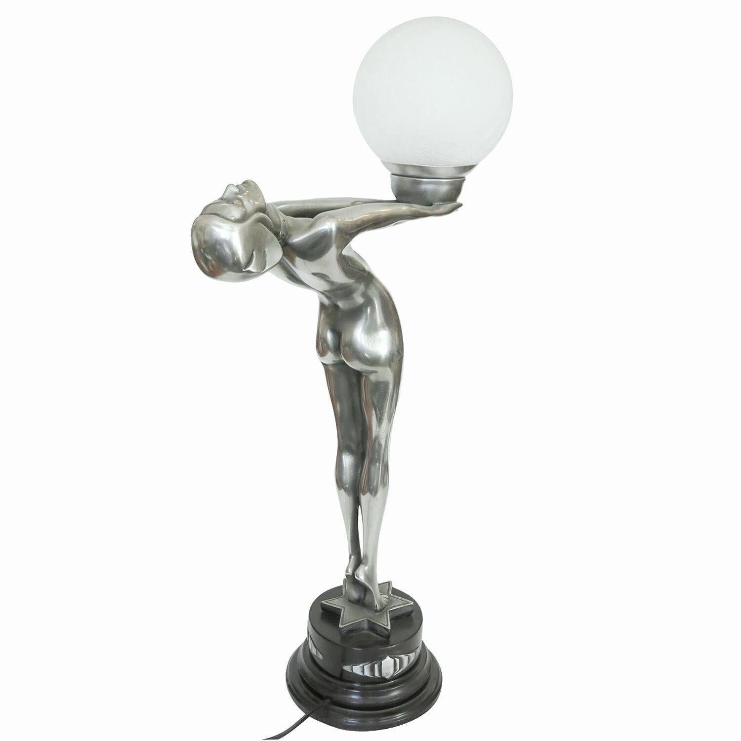 Silver Art Deco style nude Biba lamp on a stepped base fashioned after 