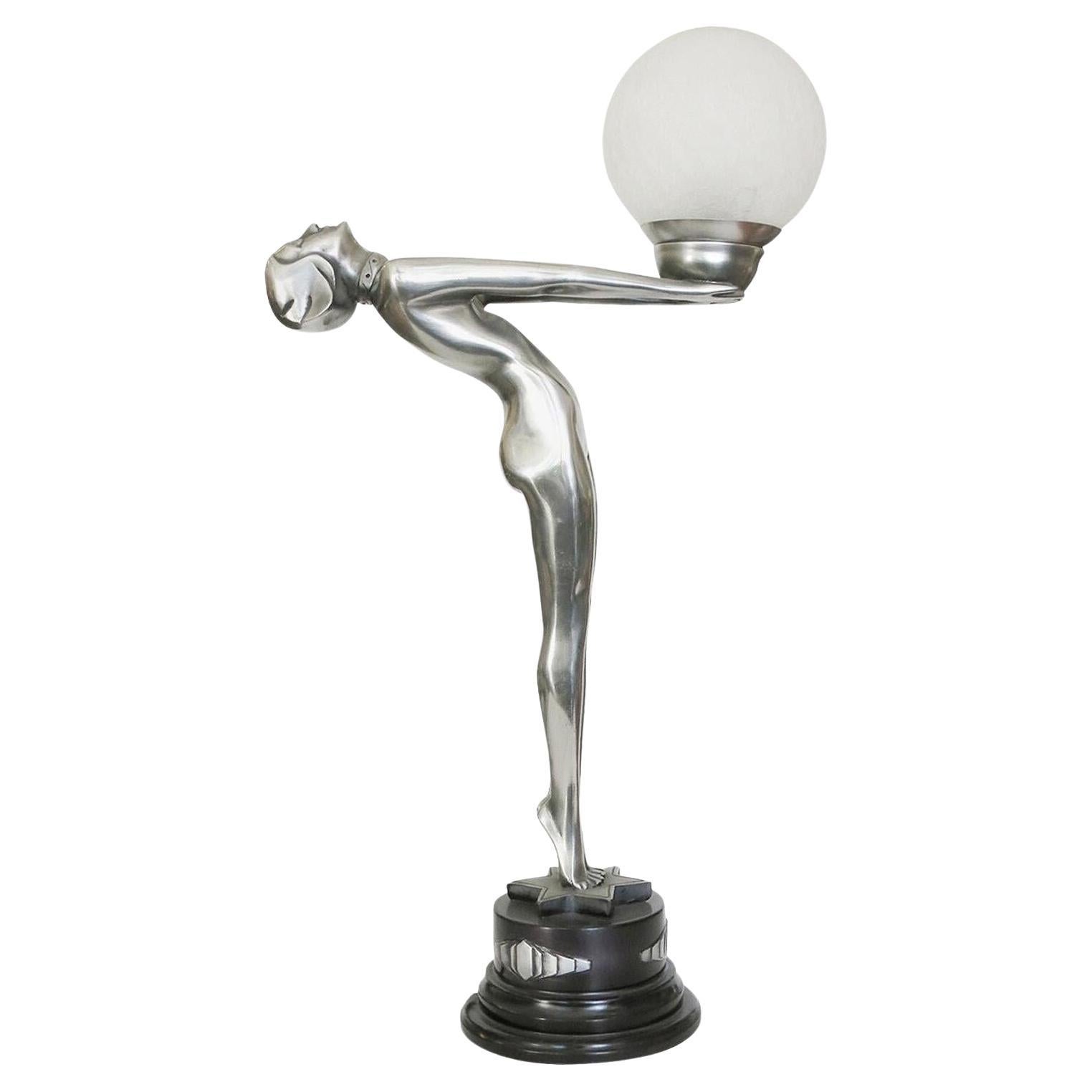 Silver Art Deco Biba Style Lamp Fashioned after "Clarté" by Max Le Verrier
