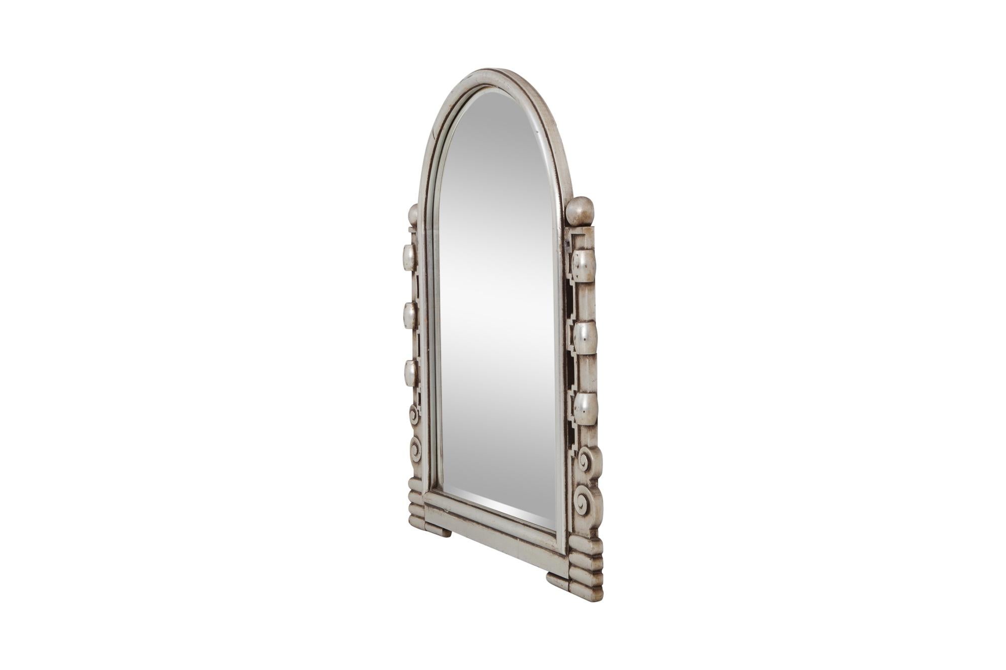 Mid-20th Century Silver Art Deco Giltwood Mirror, 1930s