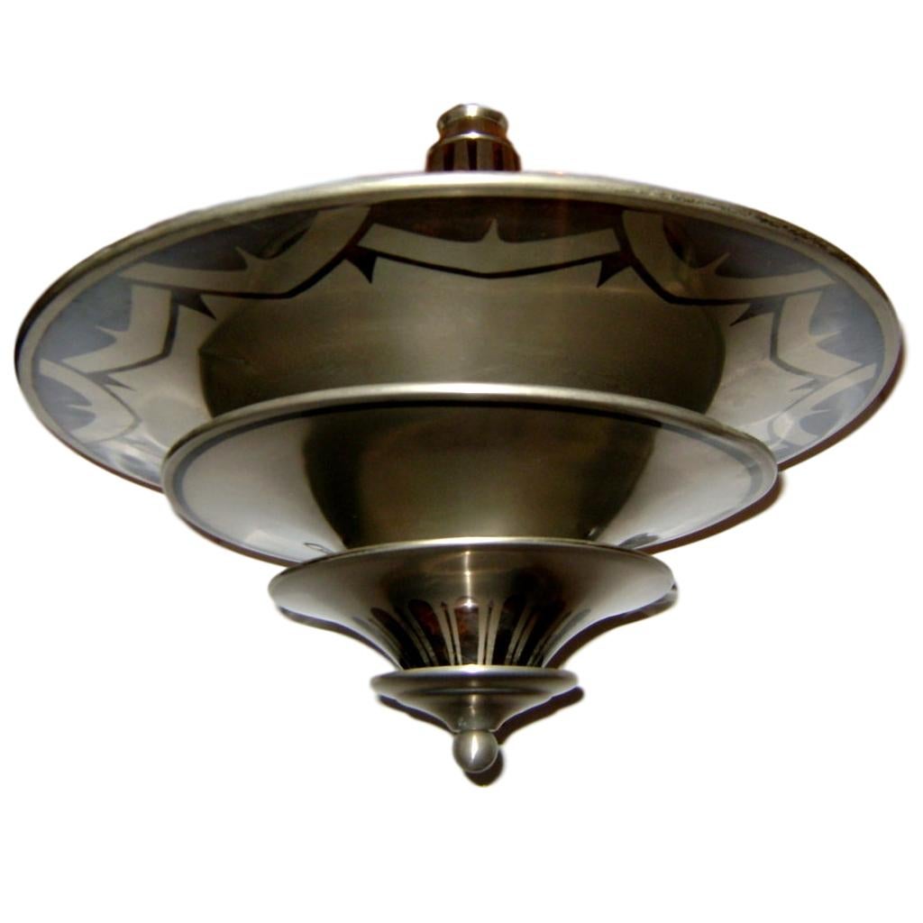 Hand-Painted Art Deco Light Fixture For Sale