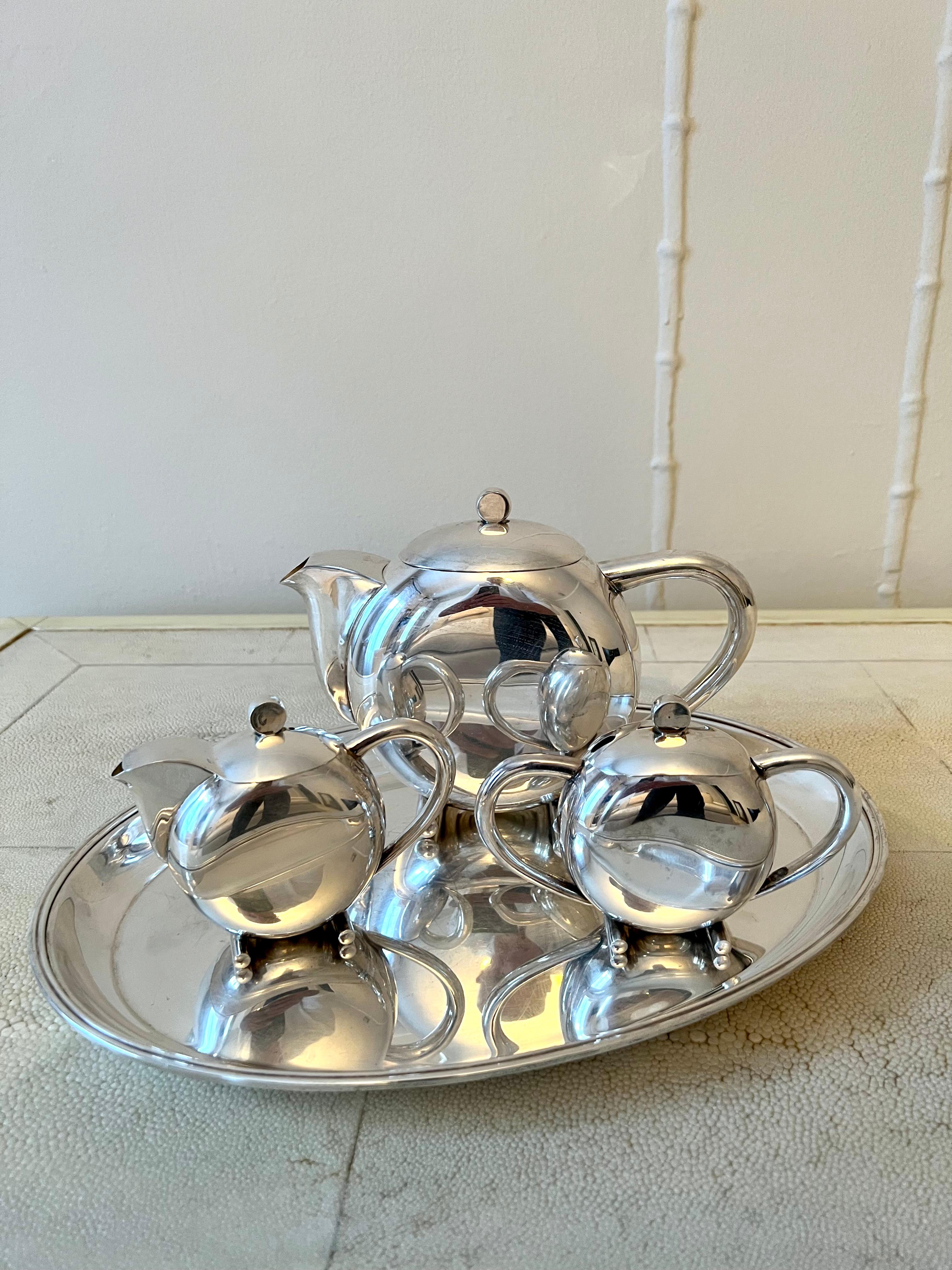 French Silver Plate Art Deco Tea Set in Original Box 8