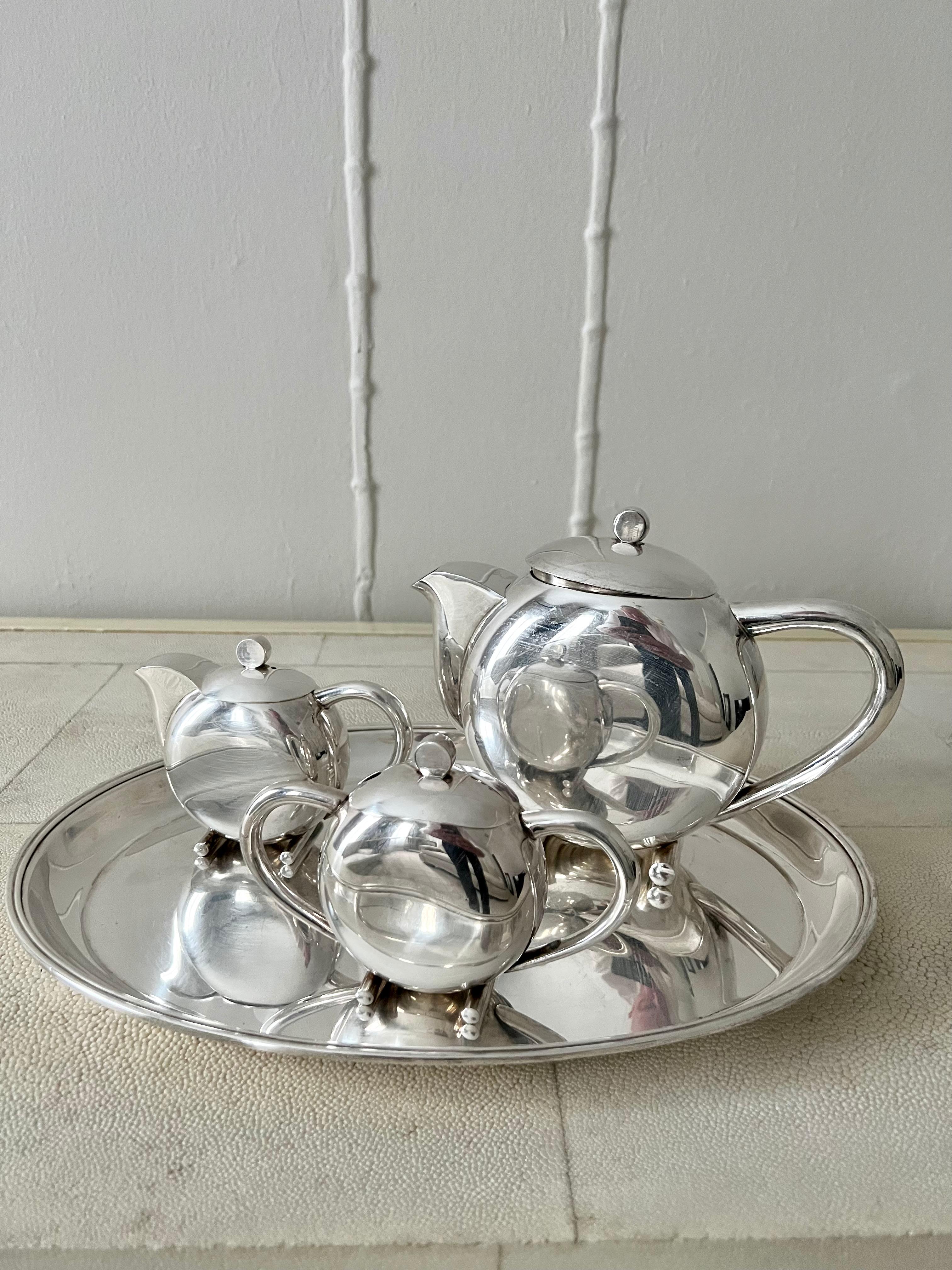 20th Century French Silver Plate Art Deco Tea Set in Original Box