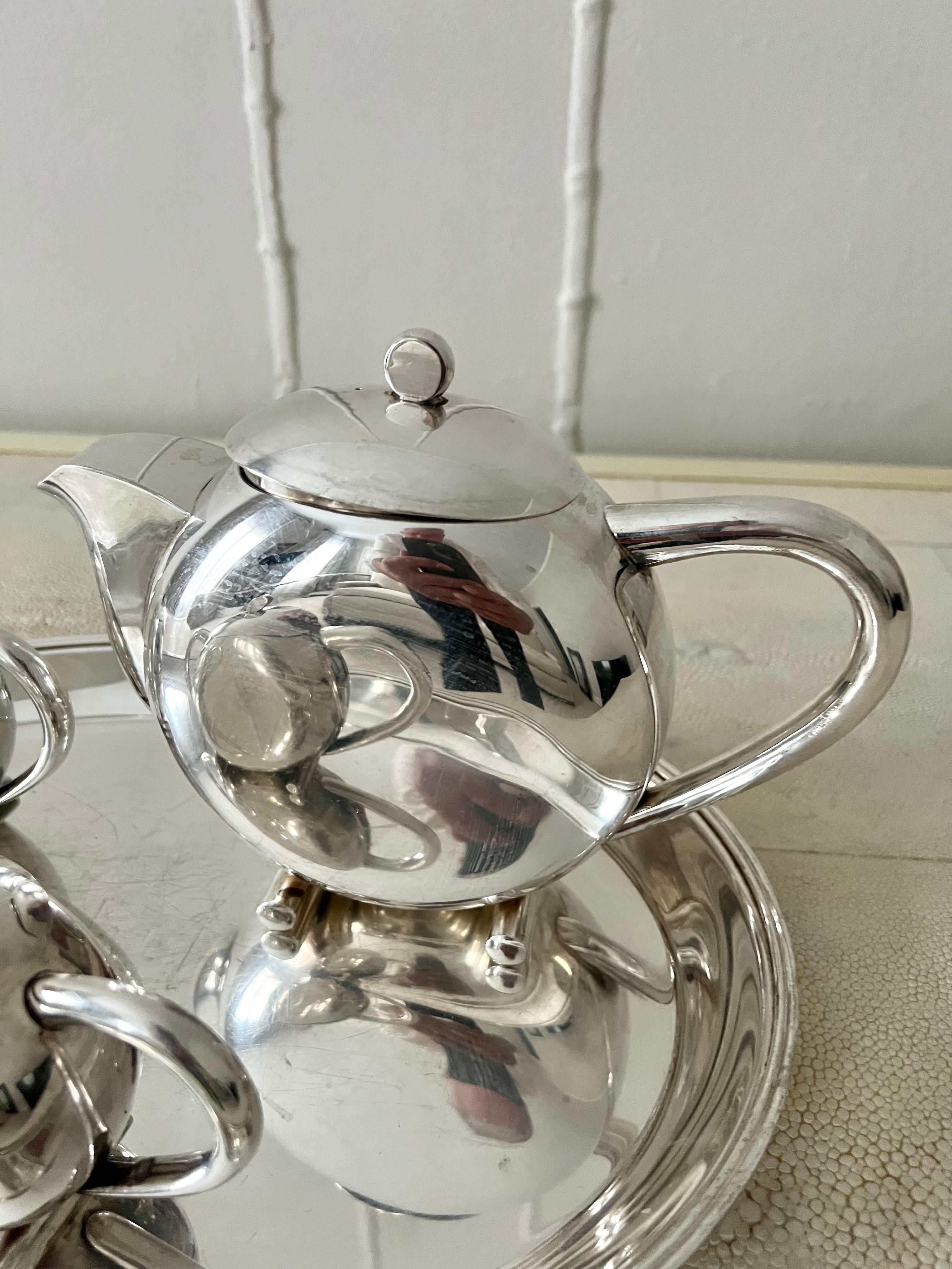 French Silver Plate Art Deco Tea Set in Original Box 1