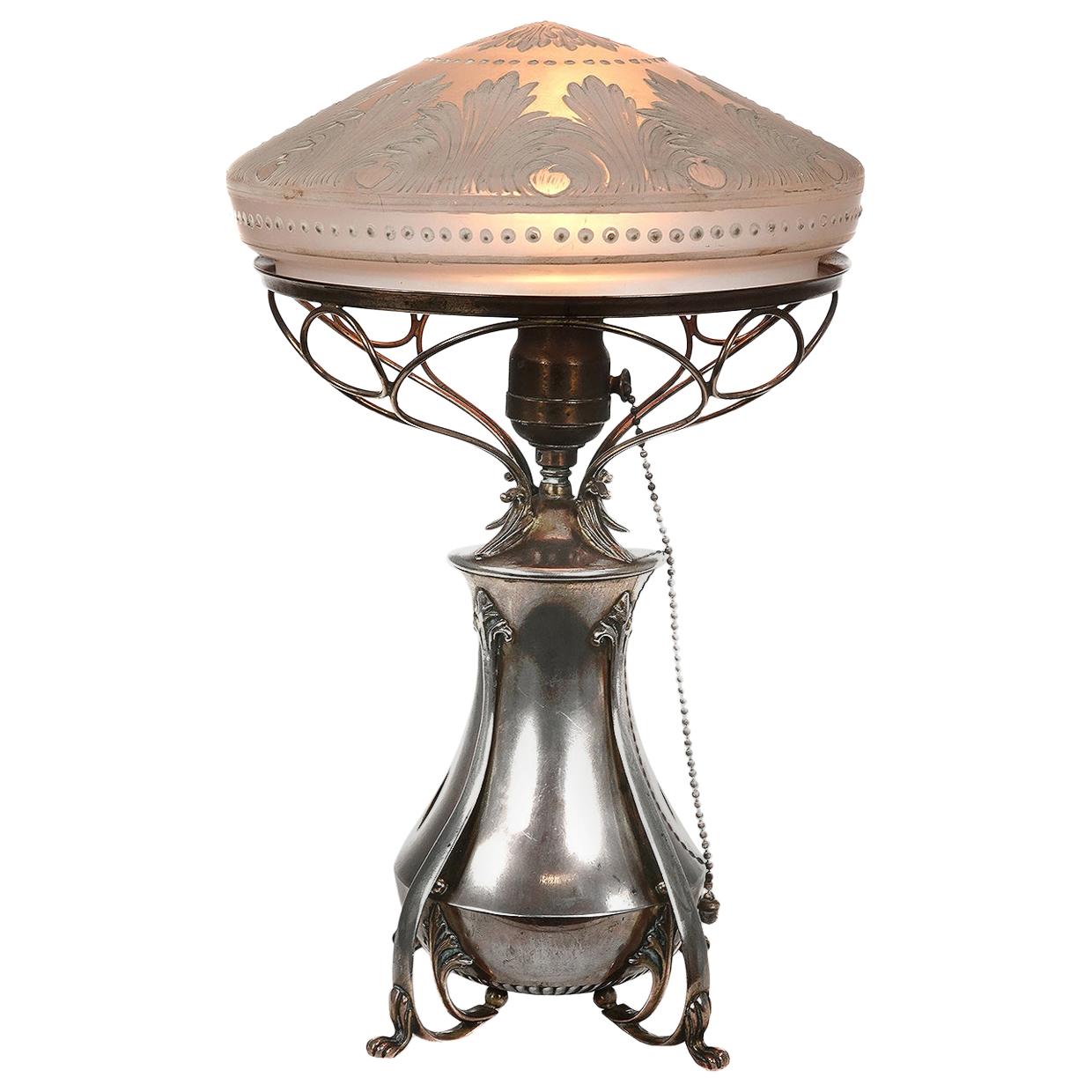 Silver Art Nouveau Boudoir Table Lamp