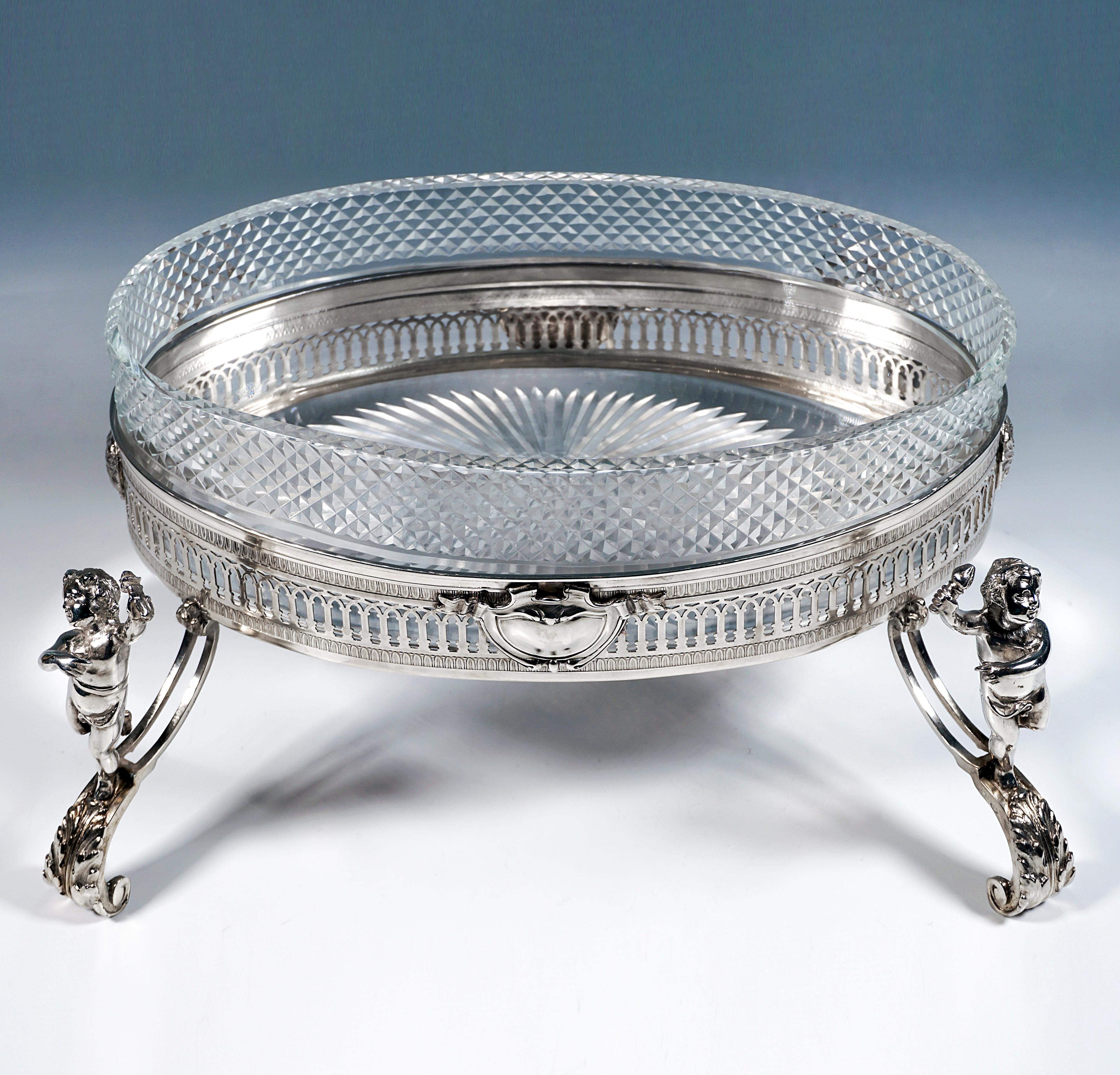 French Silver Art Nouveau Centerpiece With High Legs & Plastic Putti, France Circa 1910 For Sale