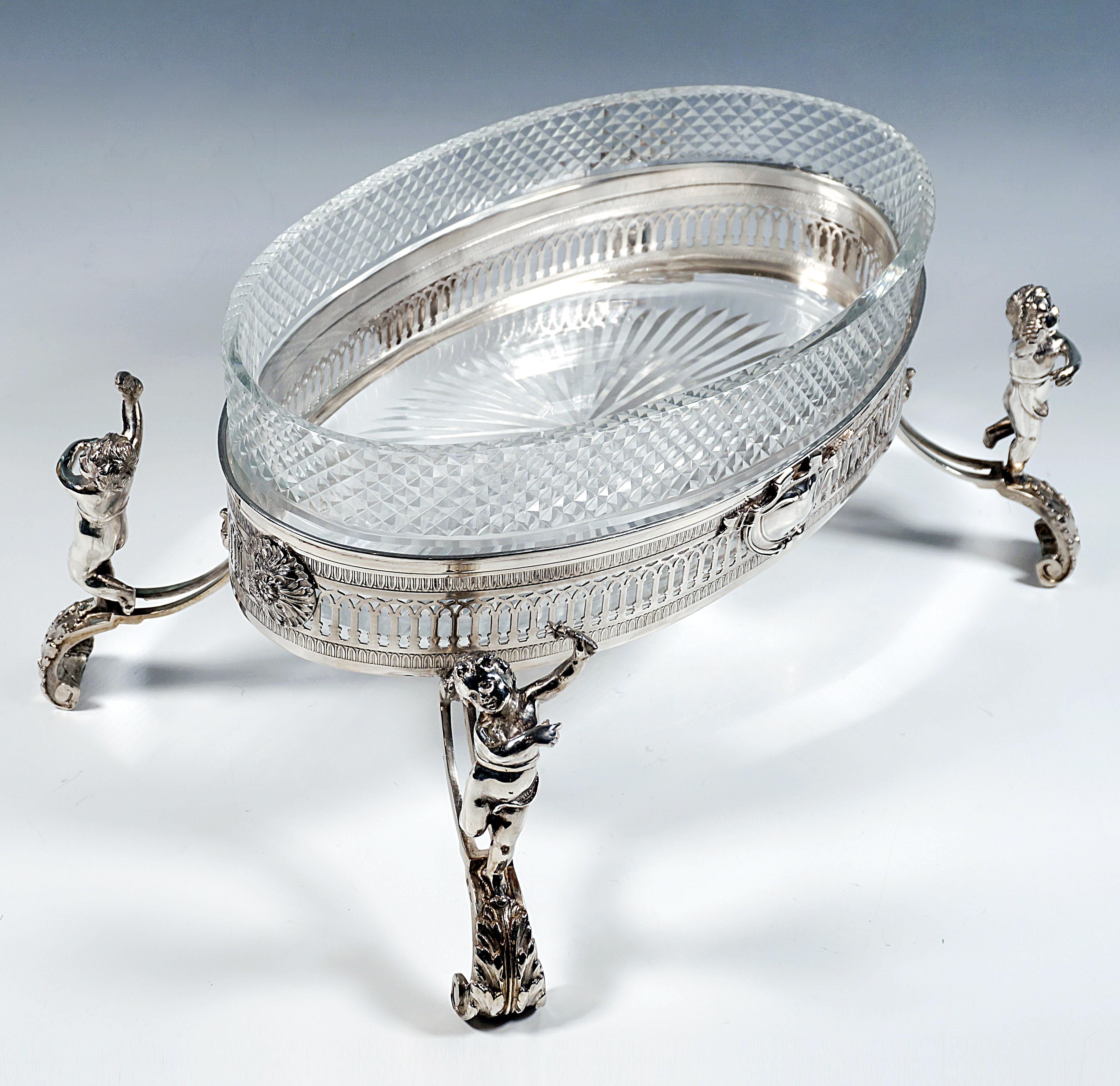 Hand-Crafted Silver Art Nouveau Centerpiece With High Legs & Plastic Putti, France Circa 1910 For Sale