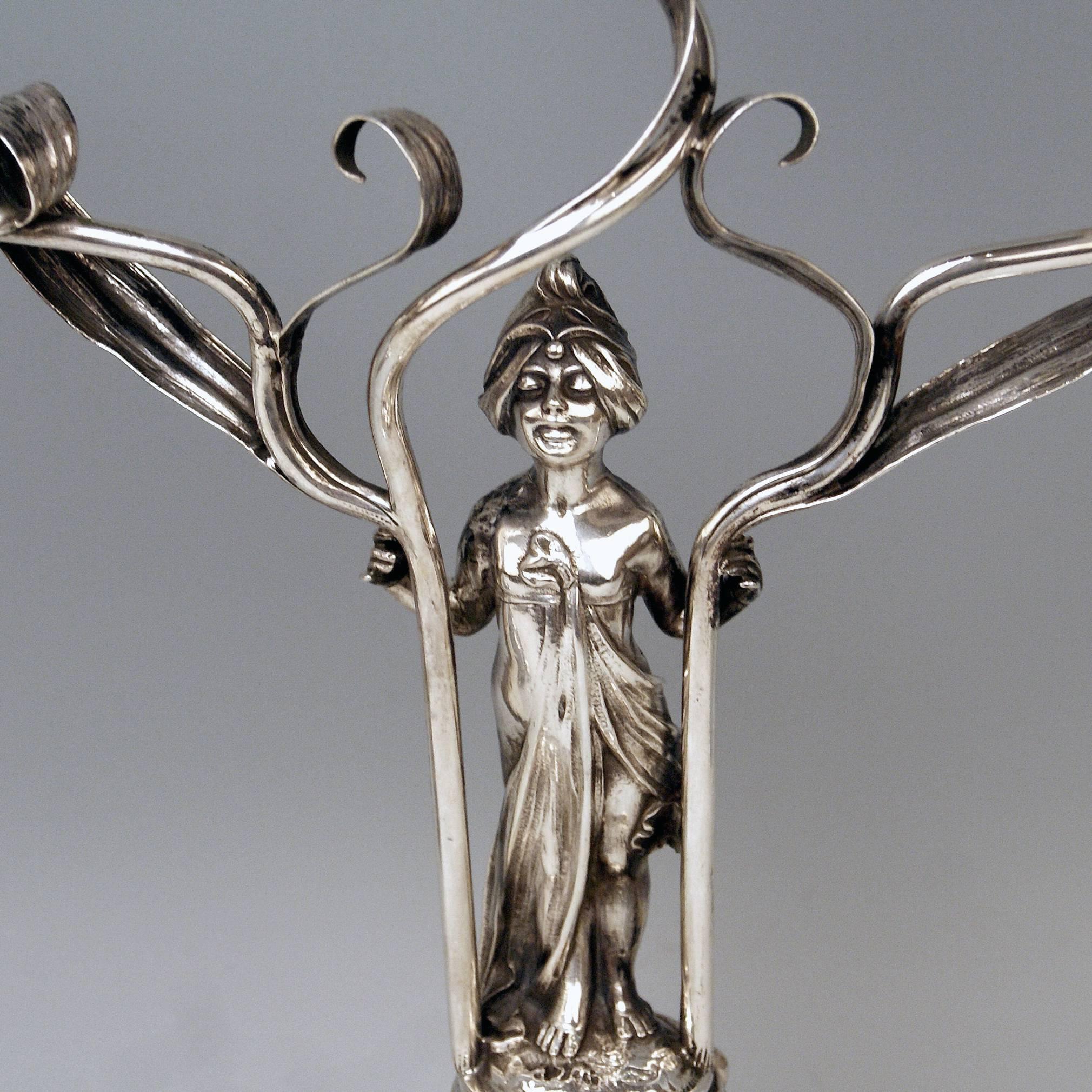 Early 20th Century Silver Art Nouveau Pair of Candlesticks Schoellkopf Pforzheim Germany, 1900