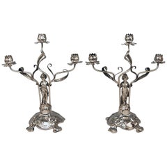 Silver Art Nouveau Pair of Candlesticks Schoellkopf Pforzheim Germany, 1900