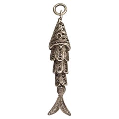Vintage Articulated Filigree Fish Silver Charm Pendant
