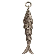 Vieux Poisson Articulé Filigrane Pendentif en Argent