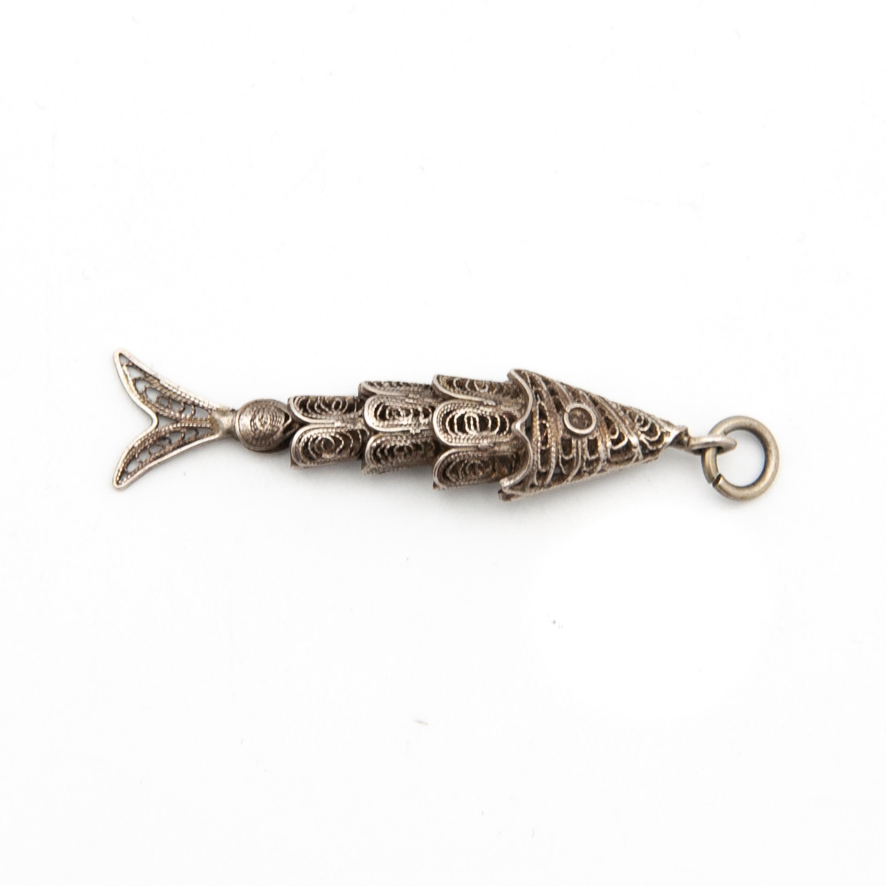Women's or Men's Vintage Articulated Filigree Fish Silver Charm Pendant