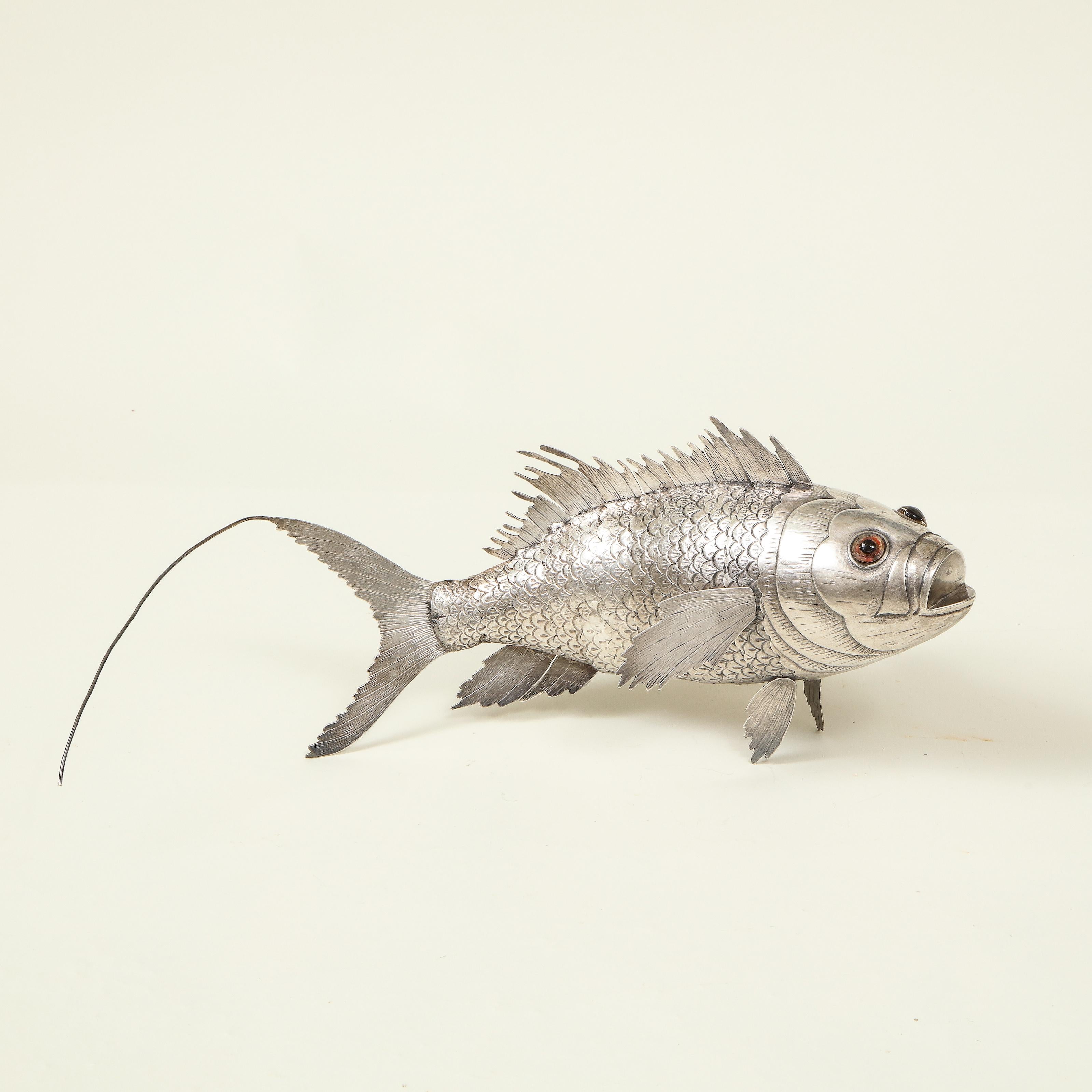 Silbernes gegliedertes Modell eines Fisches im Angebot 9