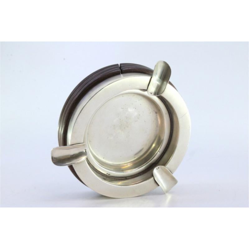 20th Century Silver ashtray on turned wood with three cigarette holders For Sale