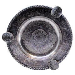 Silver ashtray with engravings, ropes around it and coins of D. João V