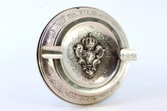 Silver ashtray with Portuguese coat of arms, reliefs, two cigarette rests