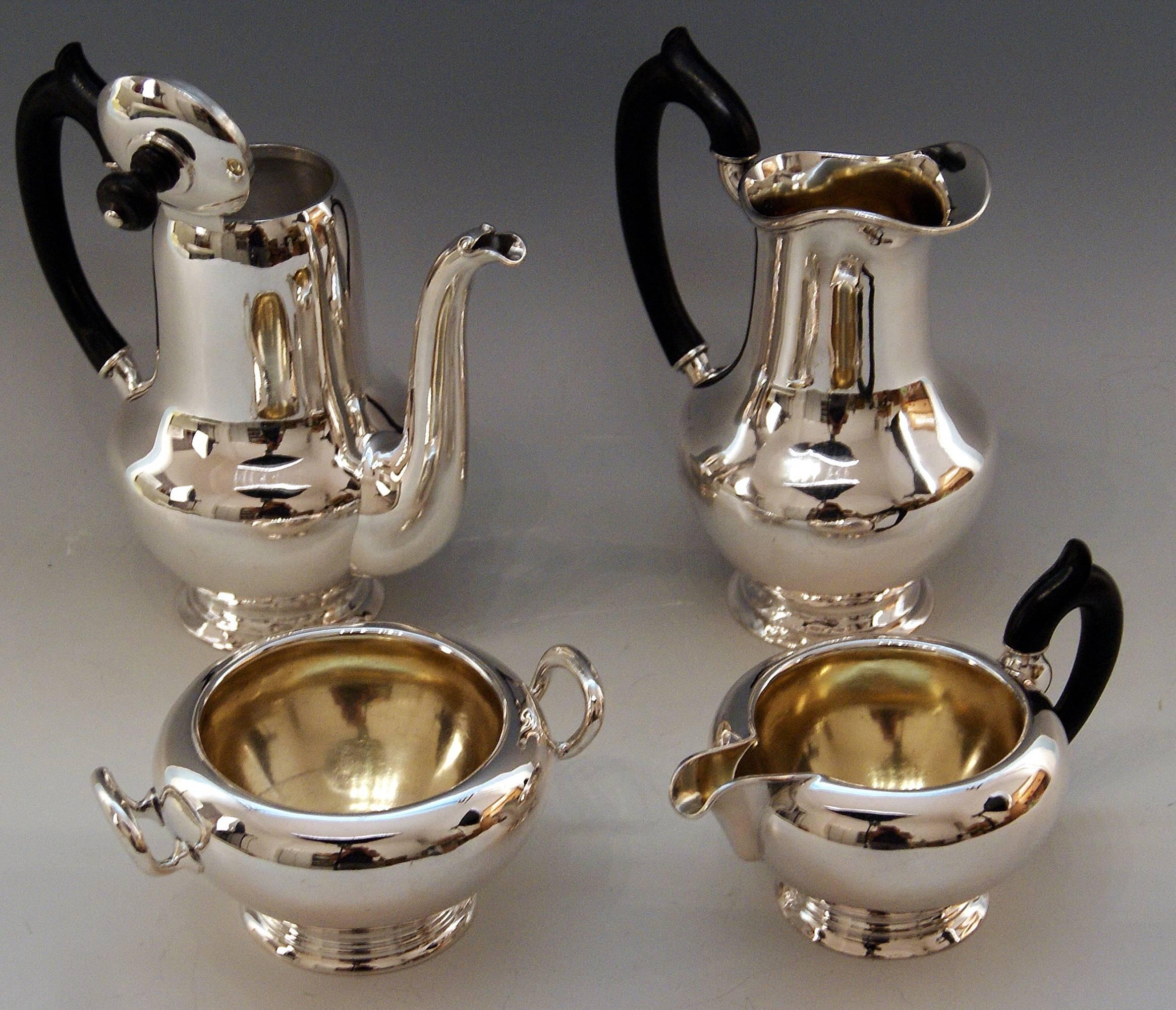 Art Deco Silver Austria Vienna Coffee Pot Milk Pot Sugar Bowl Creamer Klinkosch 1922-1925 For Sale