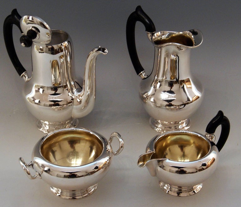 Austrian Silver Austria Vienna Coffee Pot Milk Pot Sugar Bowl Creamer Klinkosch 1922-1925 For Sale