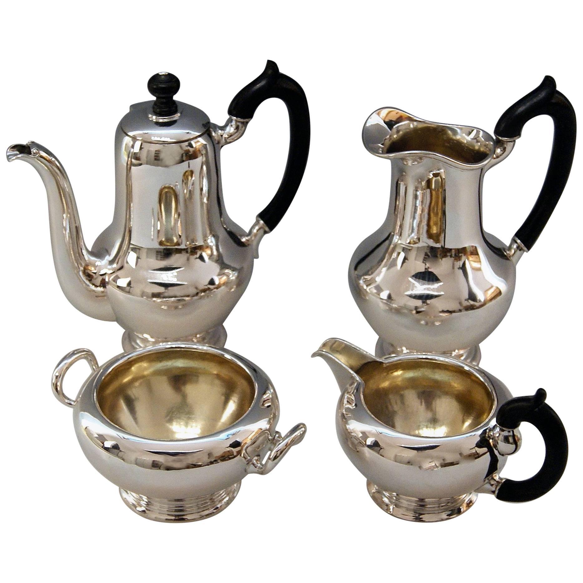 Silver Austria Vienna Coffee Pot Milk Pot Sugar Bowl Creamer Klinkosch 1922-1925 For Sale