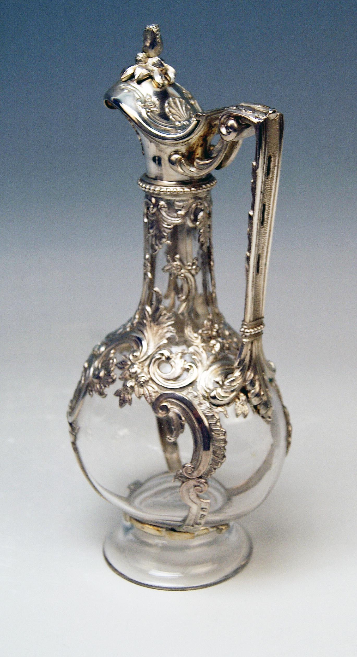Early 20th Century Silver Austria Vienna Liqueur Set Decanter Six Glasses Tray Klinkosch Made 1906