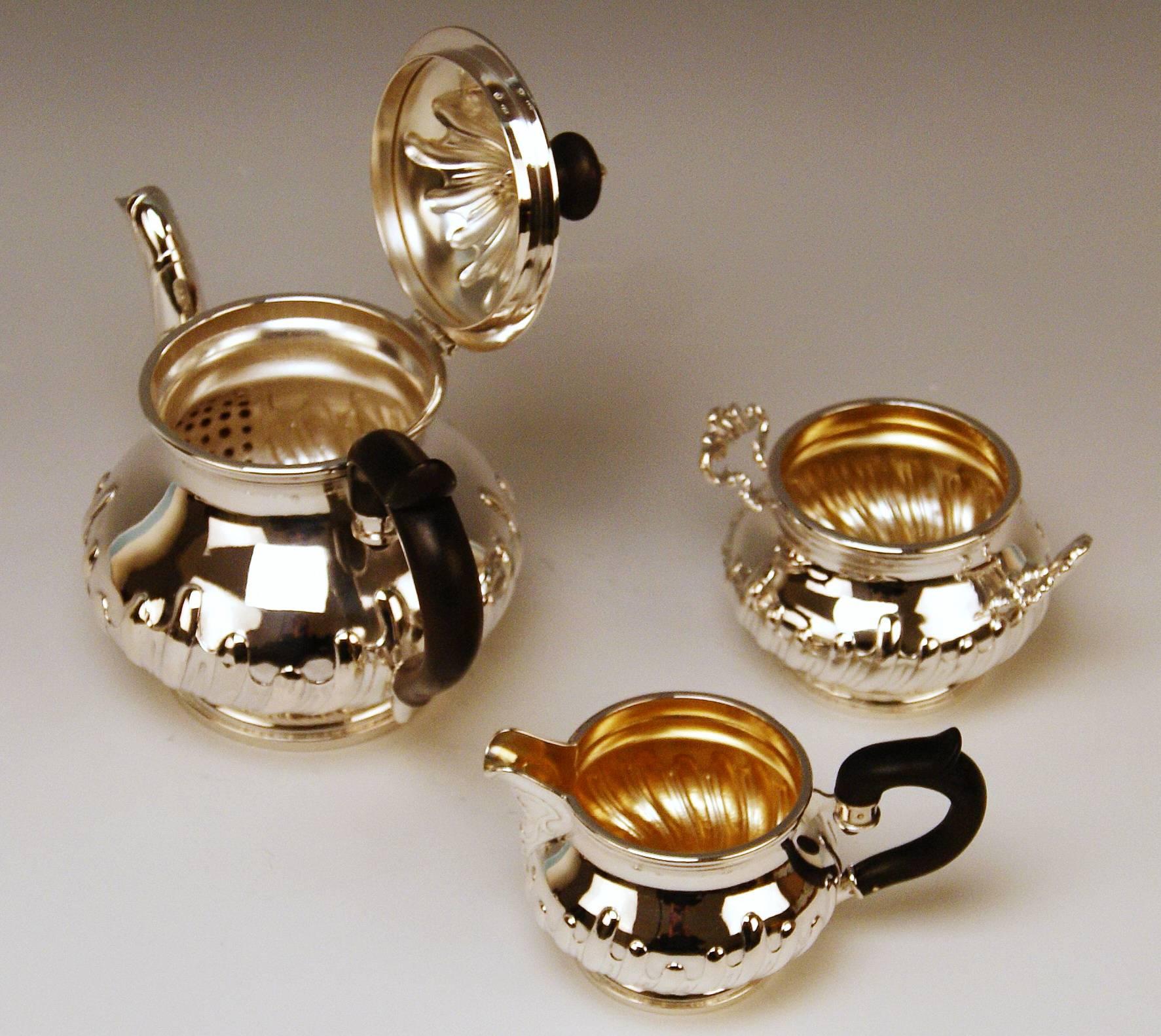High Victorian Silver Austria Vienna Tea Pot Sugar Bowl Creamer Baroque Style Klinkosch 1880