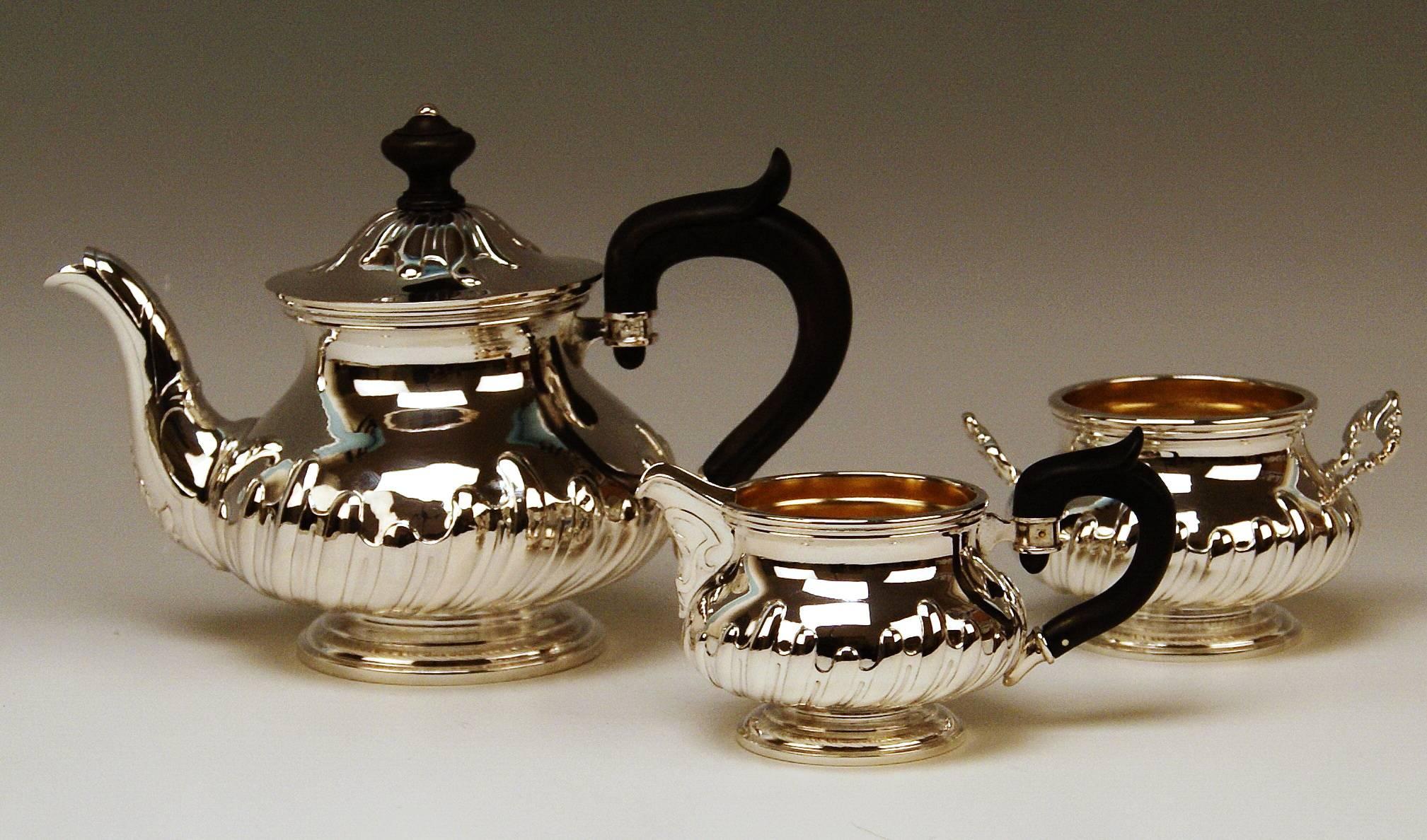 Austrian Silver Austria Vienna Tea Pot Sugar Bowl Creamer Baroque Style Klinkosch 1880