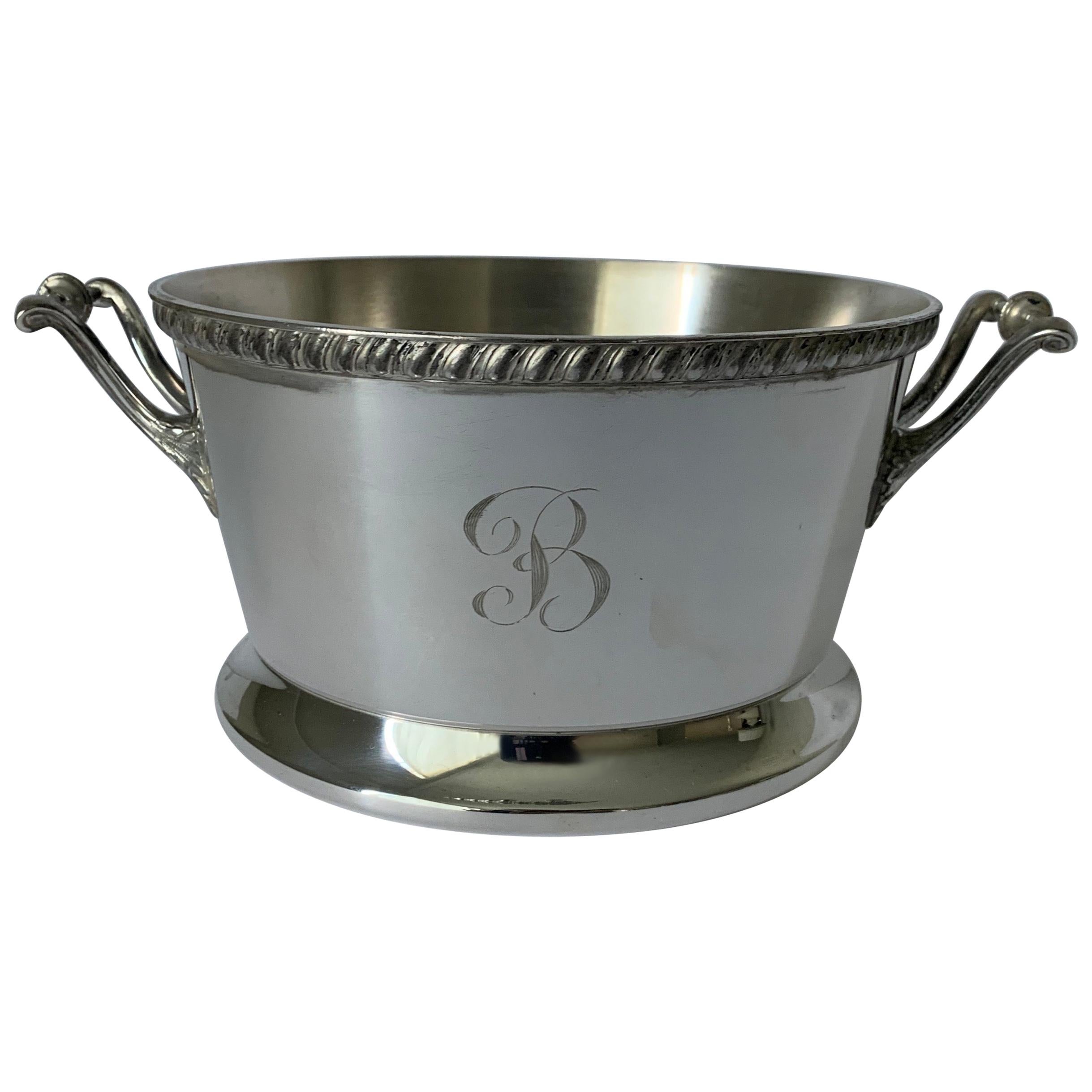 Silver Planter or Bucket with B Monogram For Sale
