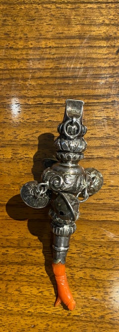 Silver Baby Rattle with Coral