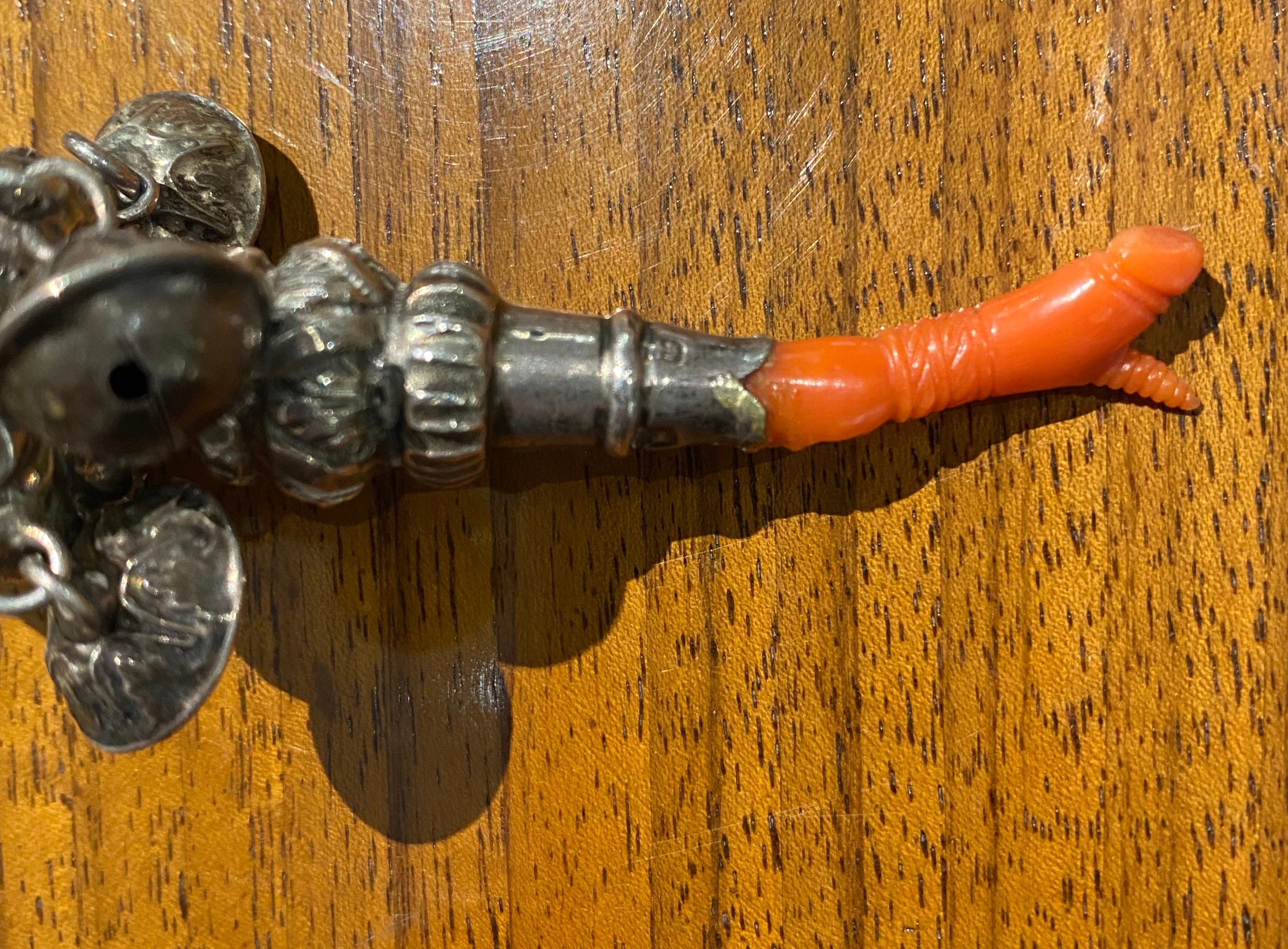 Victorian Silver Baby Rattle with Coral For Sale