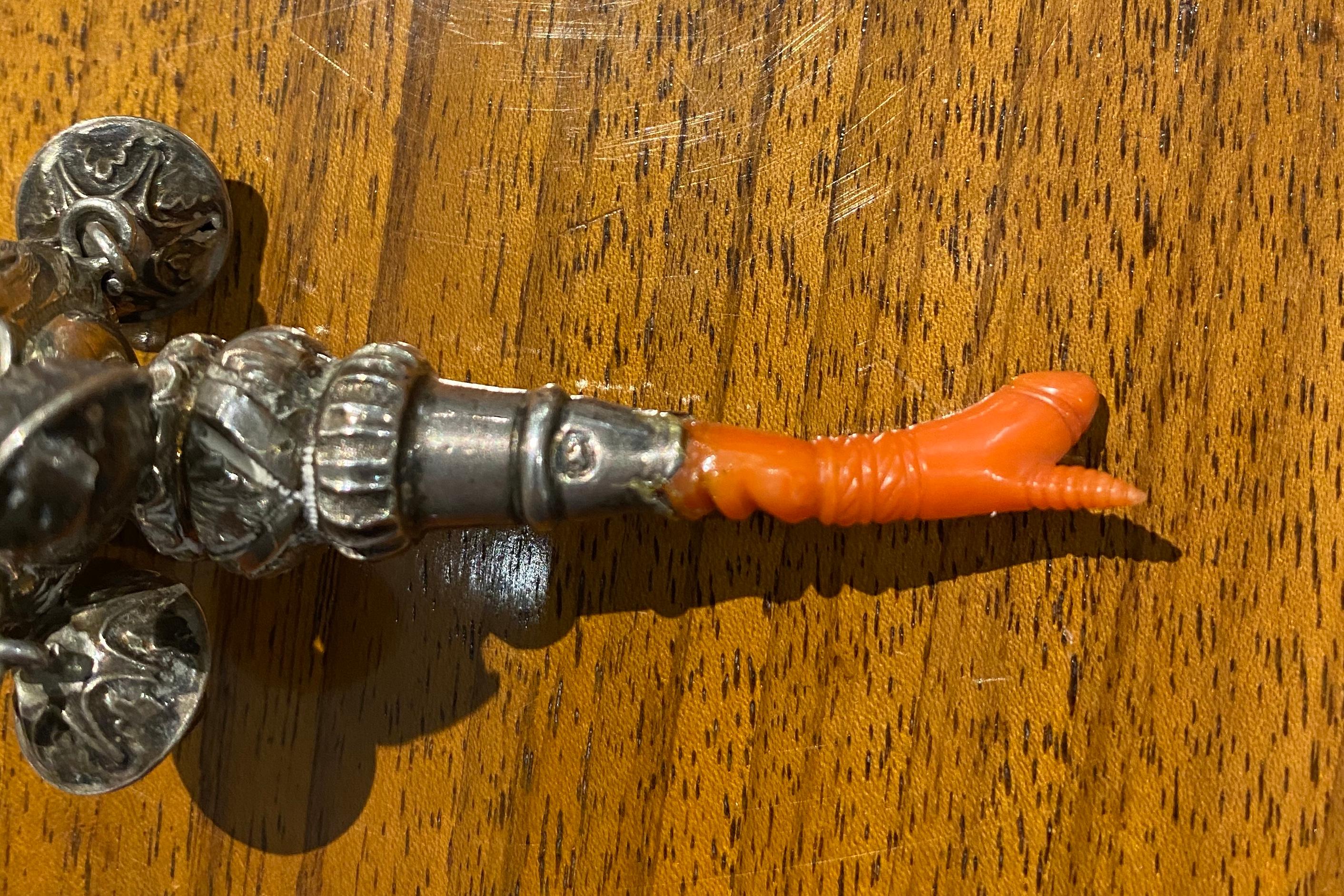 British Silver Baby Rattle with Coral For Sale