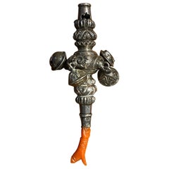 Silver Baby Rattle with Coral