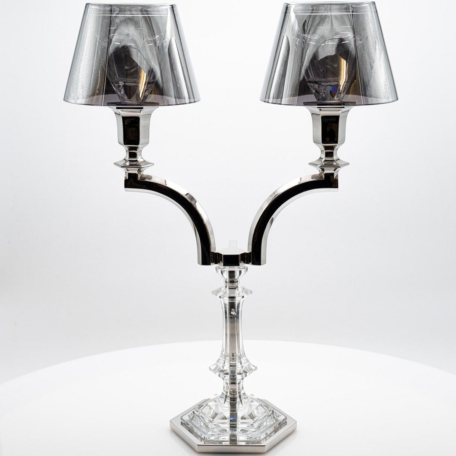 Cristallo Portacandele in argento Baccarat Harcourt Our Fire a due braccia Philippe Starck, Francia in vendita