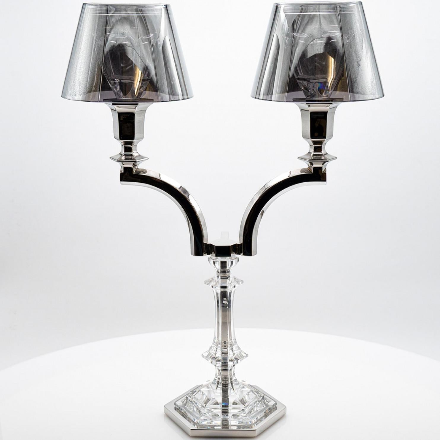 Cristallo Portacandele in argento Baccarat Harcourt Our Fire a due braccia Philippe Starck, Francia in vendita