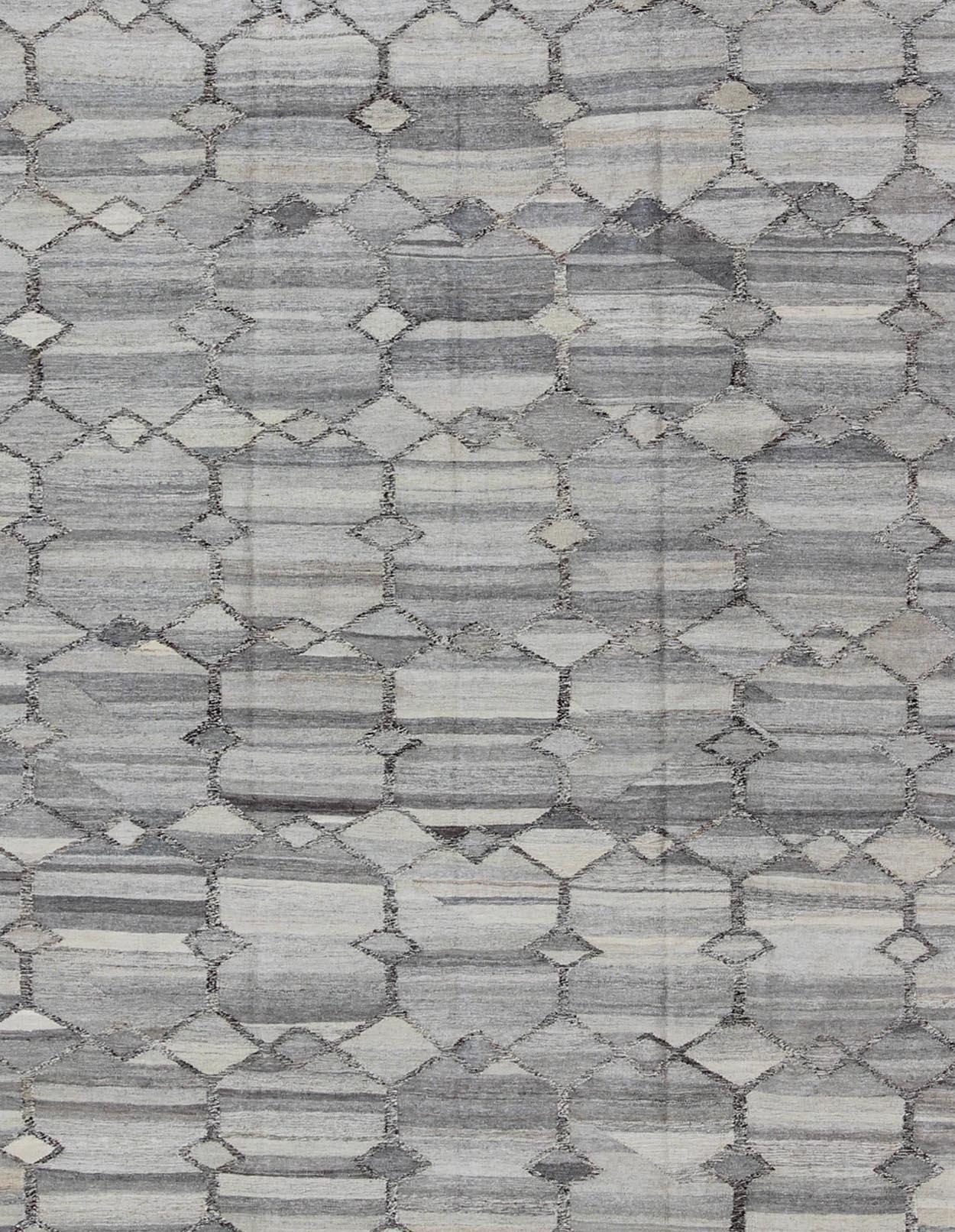 Kilim Silver Background Tribal Flat-Weave Modern Design For Sale