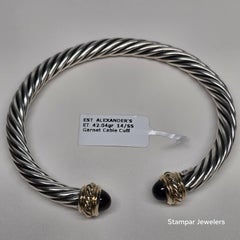 Silver bangle bracelet with garnet 14KT gold and silver