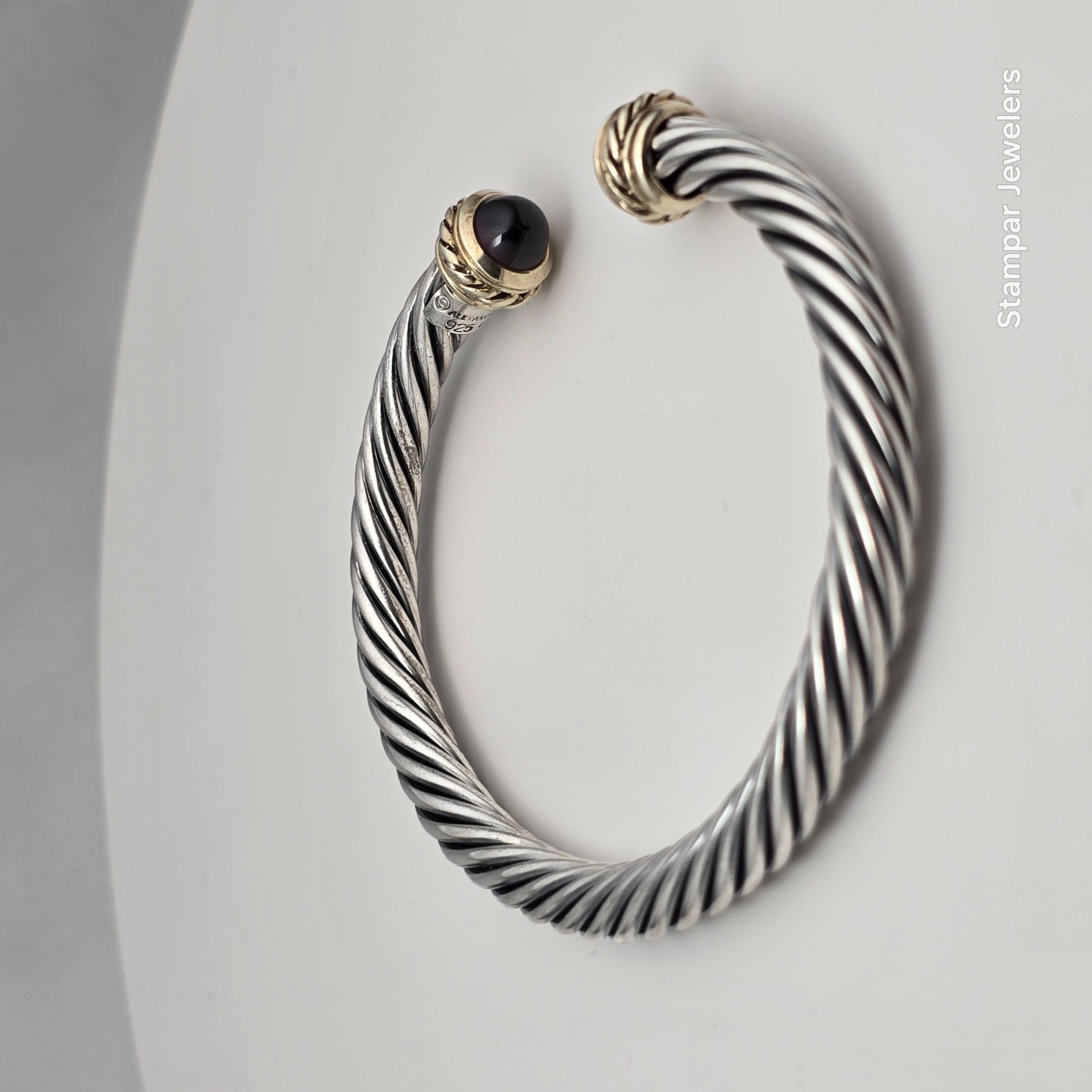 Femenino o masculino Pulsera brazalete de plata con granate 14KT oro y plata en venta