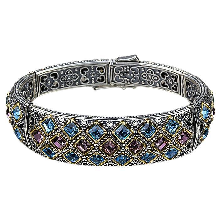 Silver Bangle Bracelet with Swarovski Crystals, Dimitrios Exclusive B105 For Sale