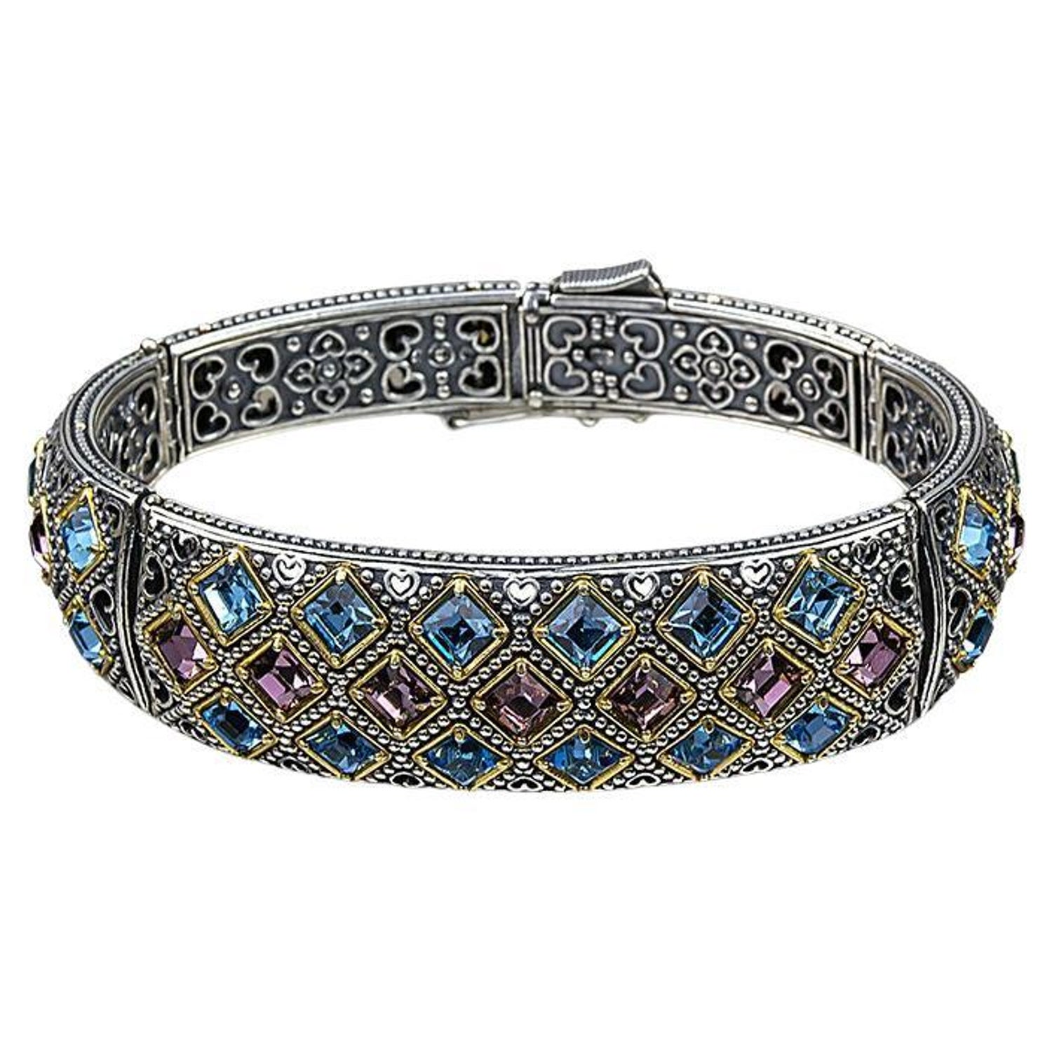 Silver Bangle Bracelet with Swarovski Crystals, Dimitrios Exclusive B105  For Sale at 1stDibs