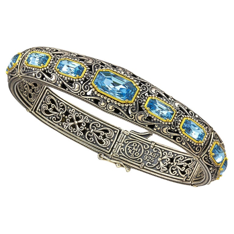Silver Bangle Bracelet with Swarovski Crystals, Dimitrios Exclusive B122-1  For Sale at 1stDibs