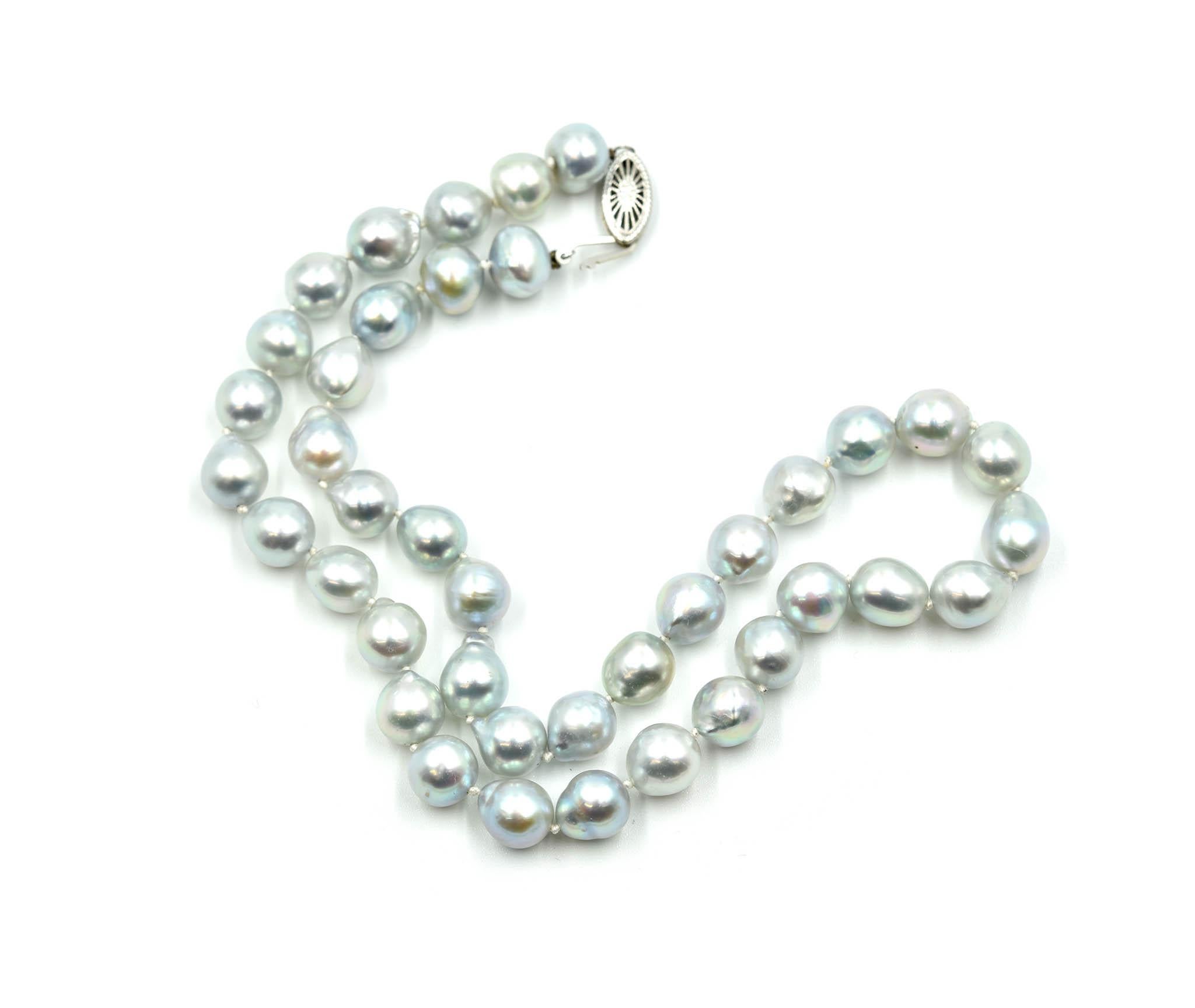 Women's Silver Baroque Pearl Strand with 14 Karat White Gold Clasp