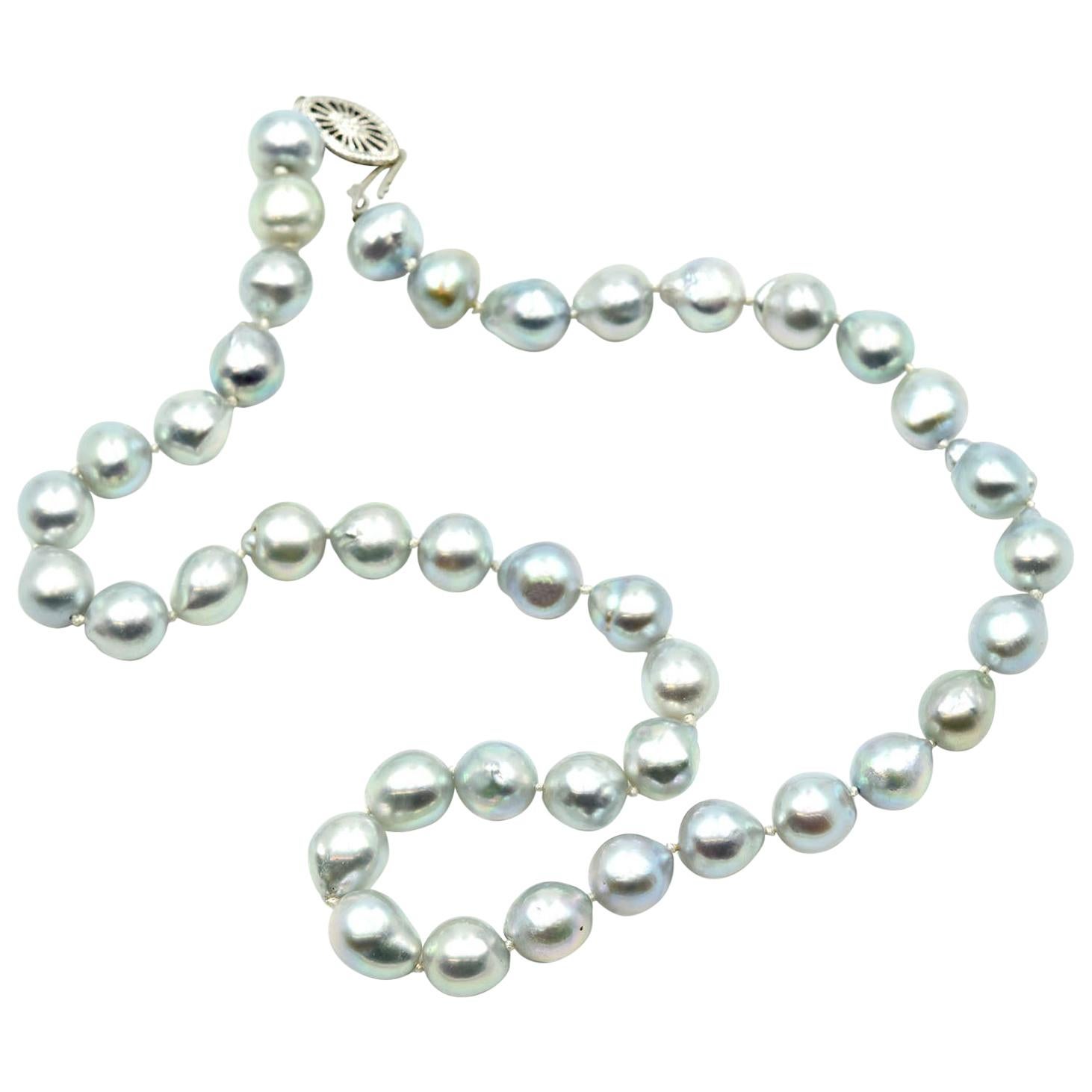 Silver Baroque Pearl Strand with 14 Karat White Gold Clasp