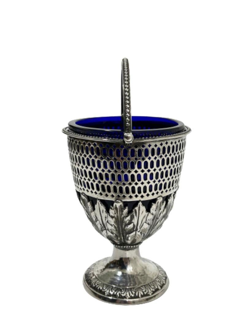 Silver Basket with Blue Glass, by Richard Morton & Co, Sheffield, 1776 For Sale 2