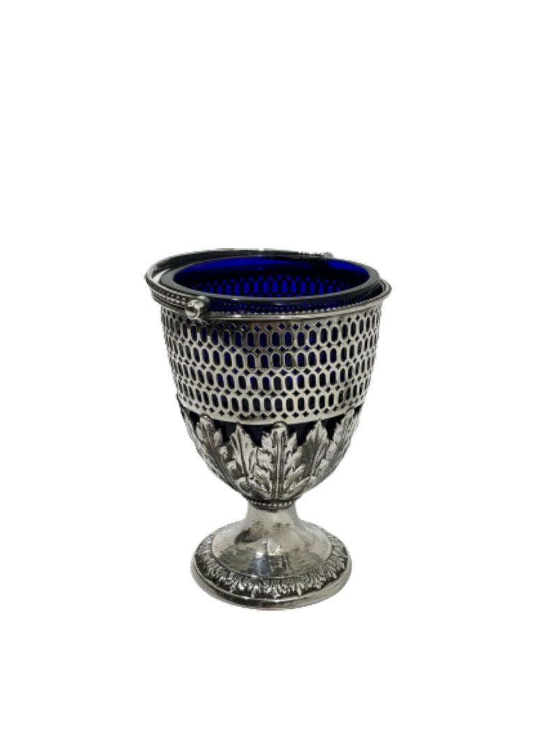Silver Basket with Blue Glass, by Richard Morton & Co, Sheffield, 1776 For Sale 3