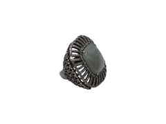 Silver Bavna Labradorite & Pave Diamond Ring Size US 6.5