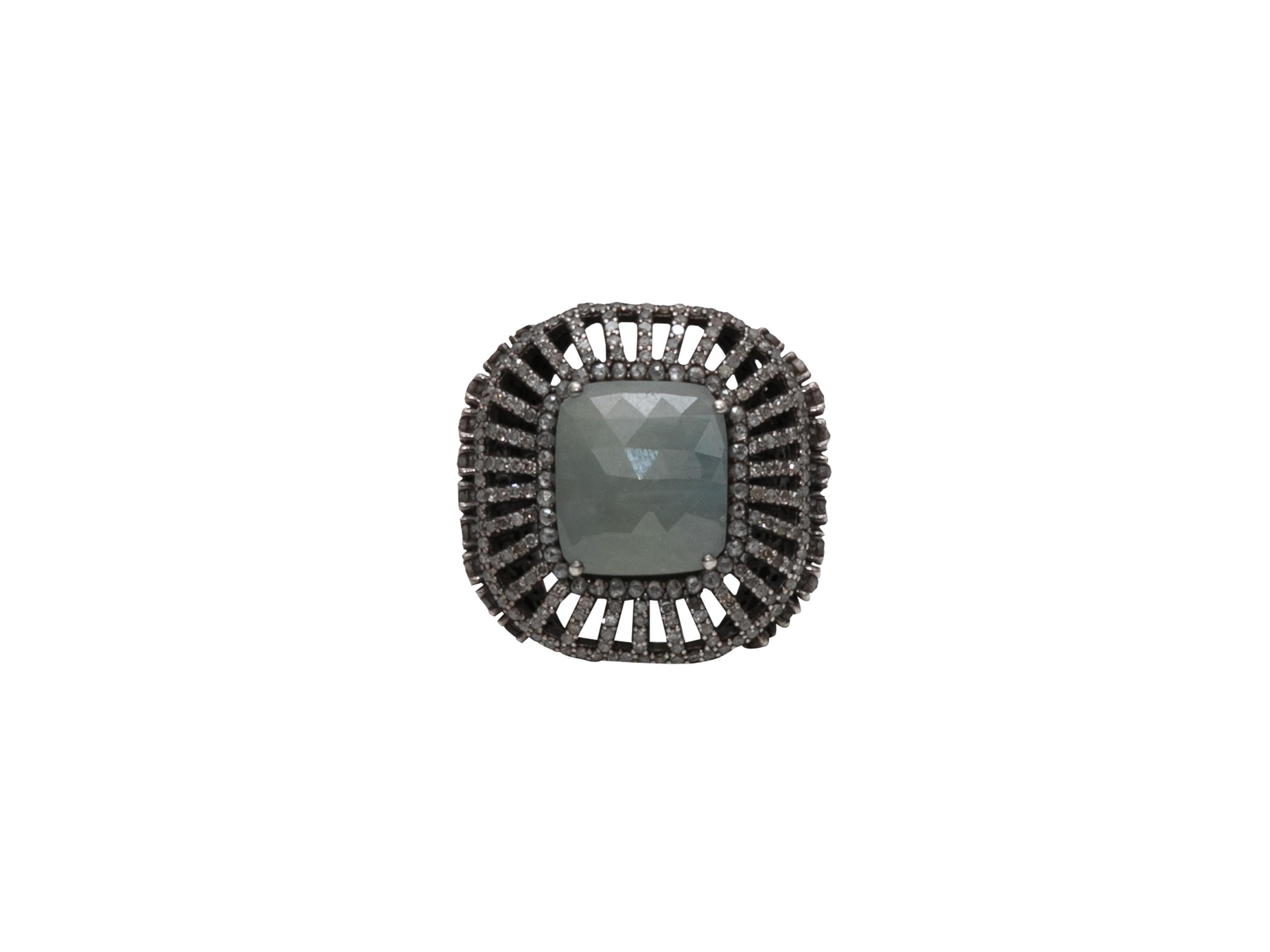 Silver Bavna Labradorite & Pave Diamond Ring Size US 6.5 In Good Condition For Sale In New York, NY